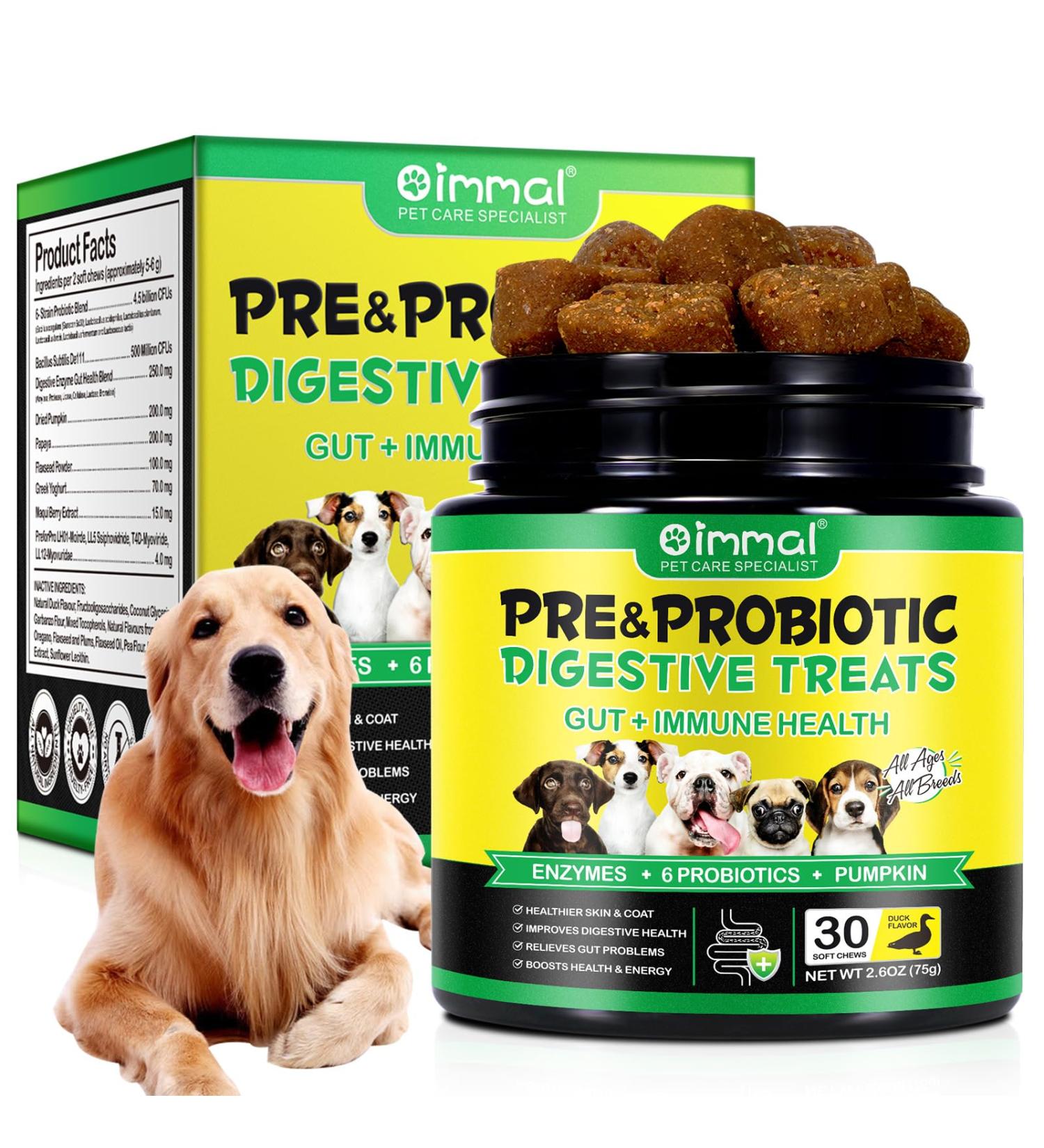 Probiotics for Dogs 30 Chews Pre & Probiotic Digestive Treats for Dogs Support Gut & Digestive Health Sensitive Tums Anal Glands & Bum Scooting Loose Stools Seasonal Allergies Itchy Skin - Buy Online on SooperMarket.com
