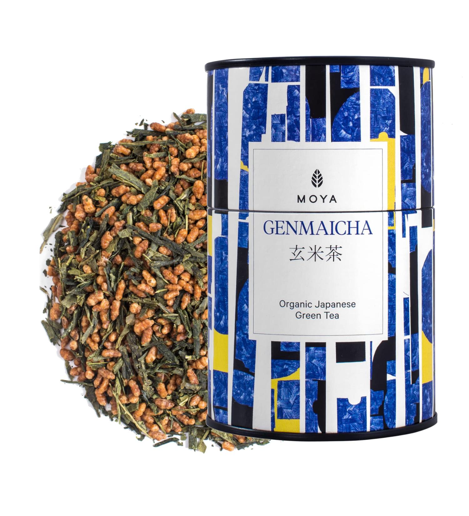 Organic Moya Gr n-Tee Genmaicha 60g - Loose Leaf Green Tea with Roasted Rice | Vegan-Friendly Japanese Genmai Cha | Gift-Ready Multicolored Metal Can - Buy Online on SooperMarket.com