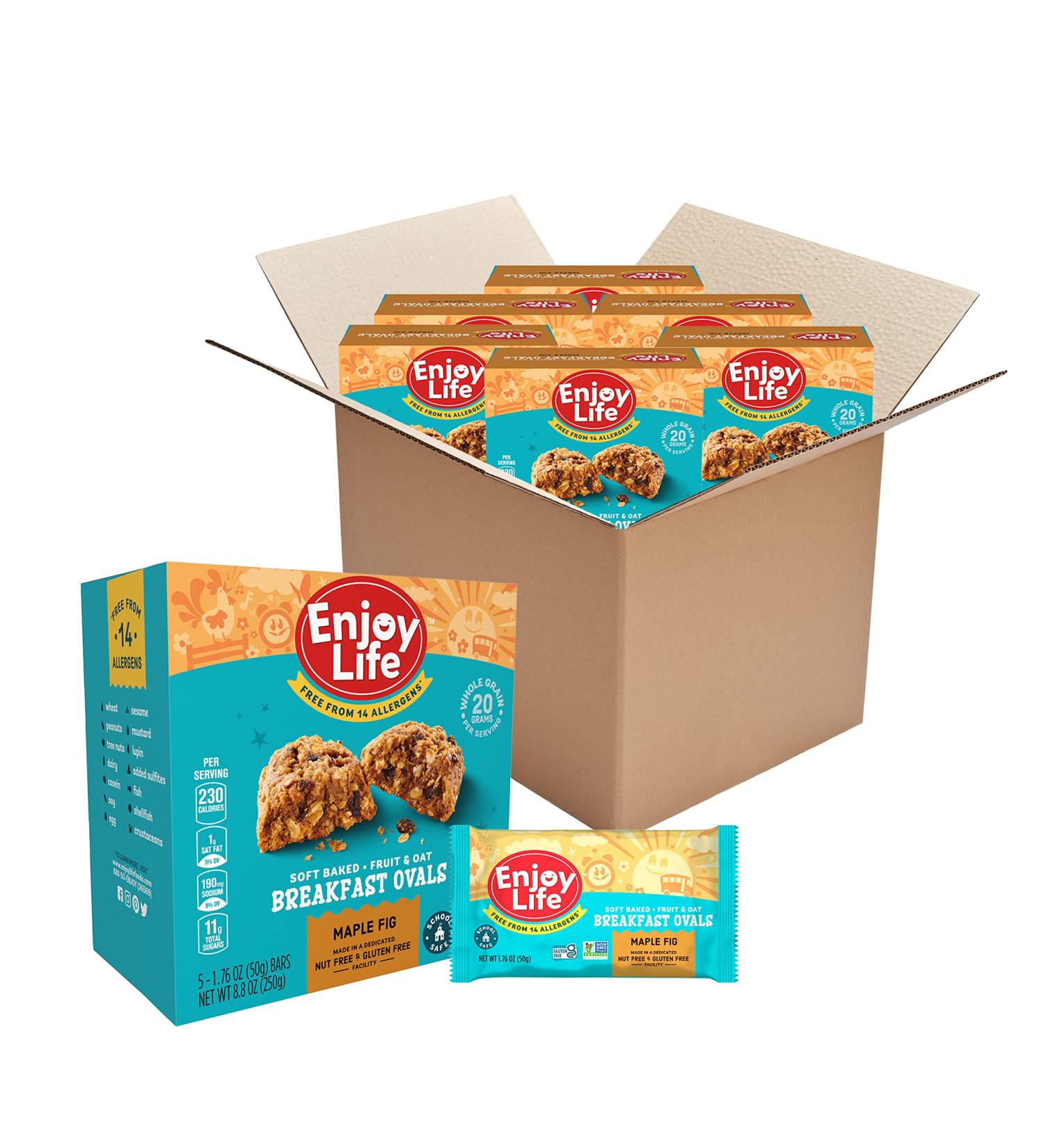 Enjoy Life Soft Baked Maple Fig Ovals Breakfast Bars - Gluten Free, Non GMO, School Safe - 6 Boxes Vegan & Dairy Free Granola Bars - Buy Online on SooperMarket.com