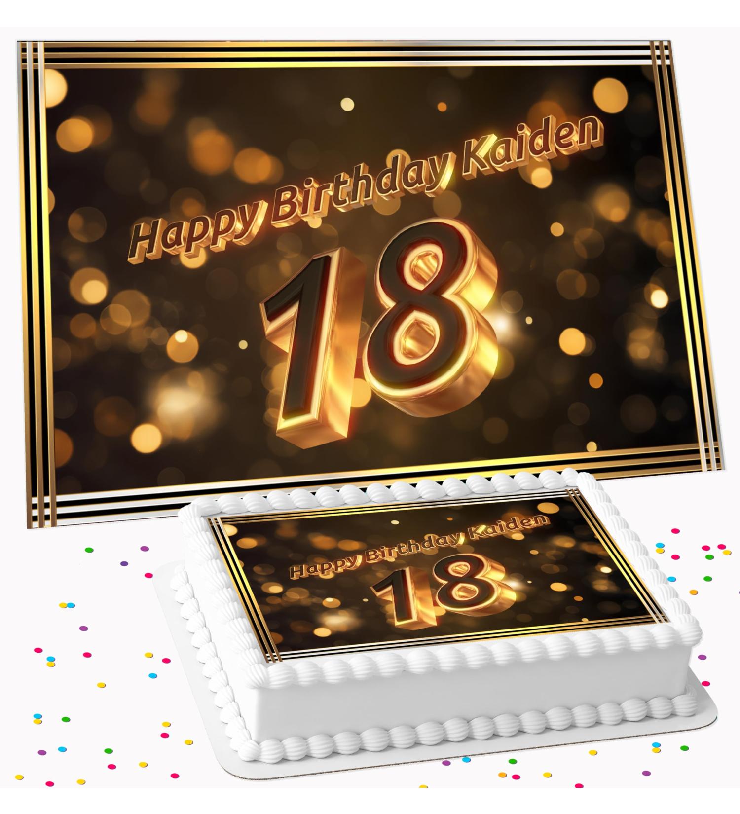 HAPPY BIRTHDAY GOLD PERSONALISED ICING EDIBLE COSTCO CAKE TOPPER AT-7138