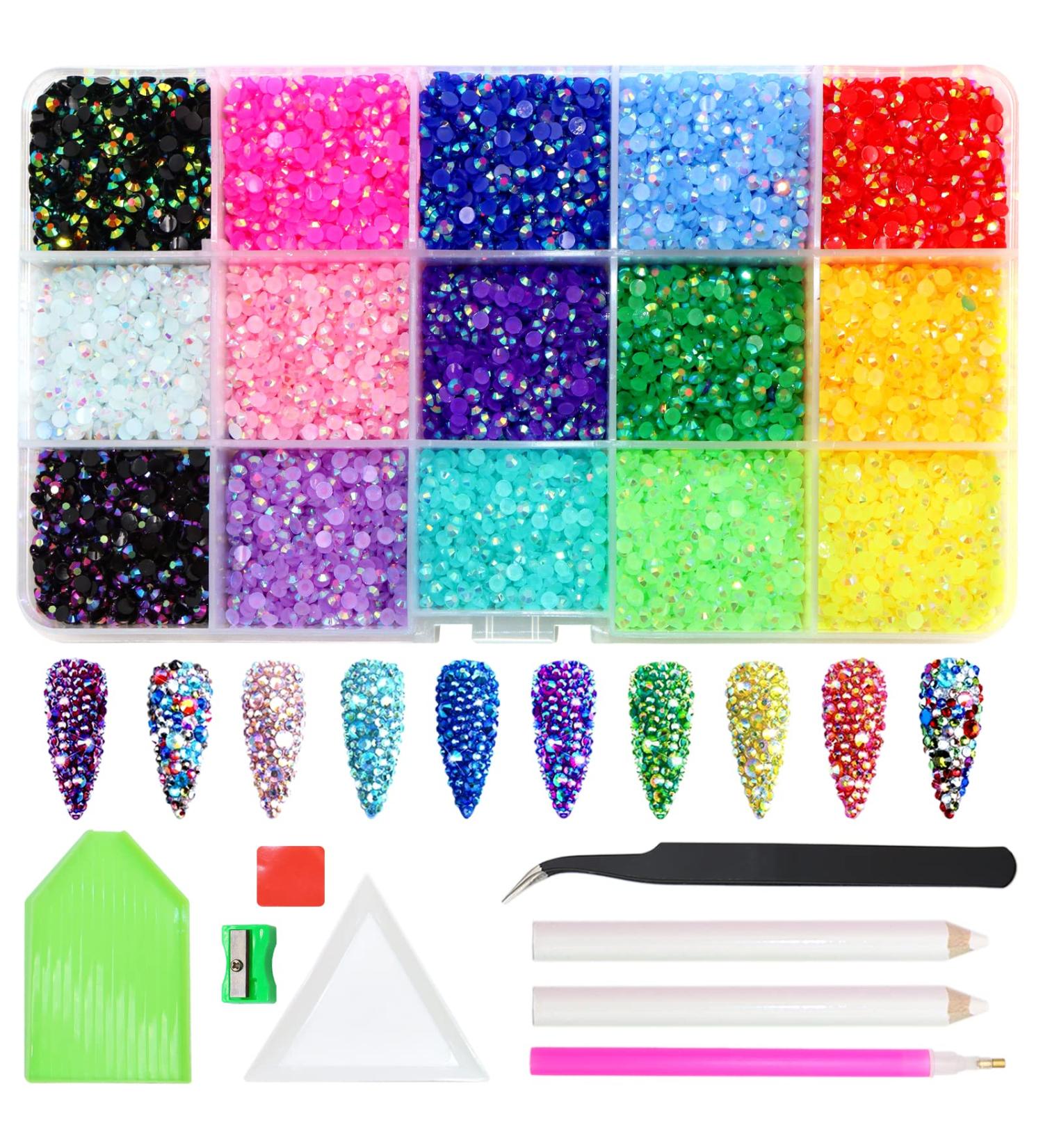 15 Mixed Color Jelly Round 3mm Rhinestones with Storage Box - ZYNERY Flatback Rhinestones - Buy Online on SooperMarket.com