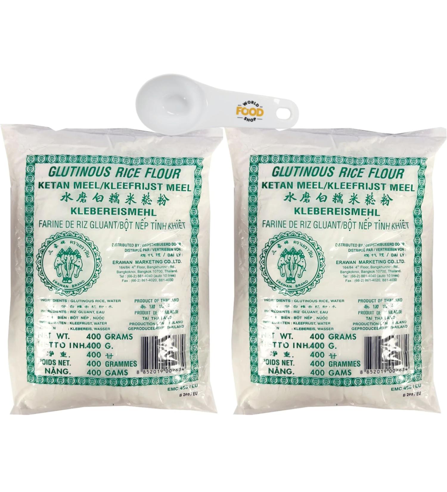 Erawan Glutinous Rice Flour 400g - Pack of 2 with World Food Shop Scoop - Premium Quality Multipurpose Cooking Essential - Buy Online on SooperMarket.com