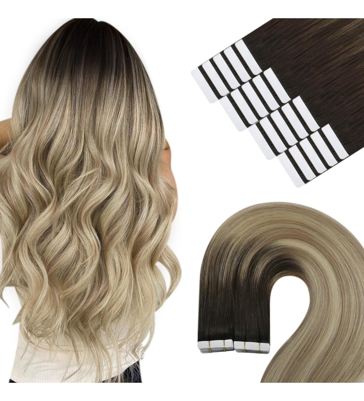 Youngsee Balayage Tape In Extensions - Real Brown Remy Hair 50cm 20pcs #4/14/60 - Invisible Skin Weft for Effortless Volume - Buy Online on SooperMarket.com