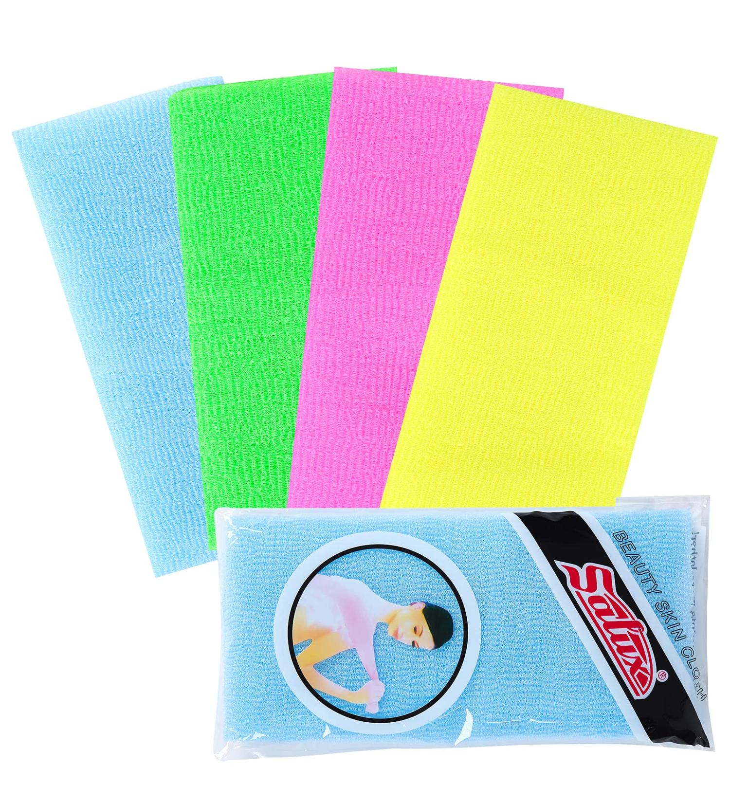 Gukasxi Exfoliating Washcloth Towel 4-Pack - Dual-Sided 11x35.5 inches Nylon Bath Towel for Body Exfoliation and Scrubbing - Buy Online on SooperMarket.com