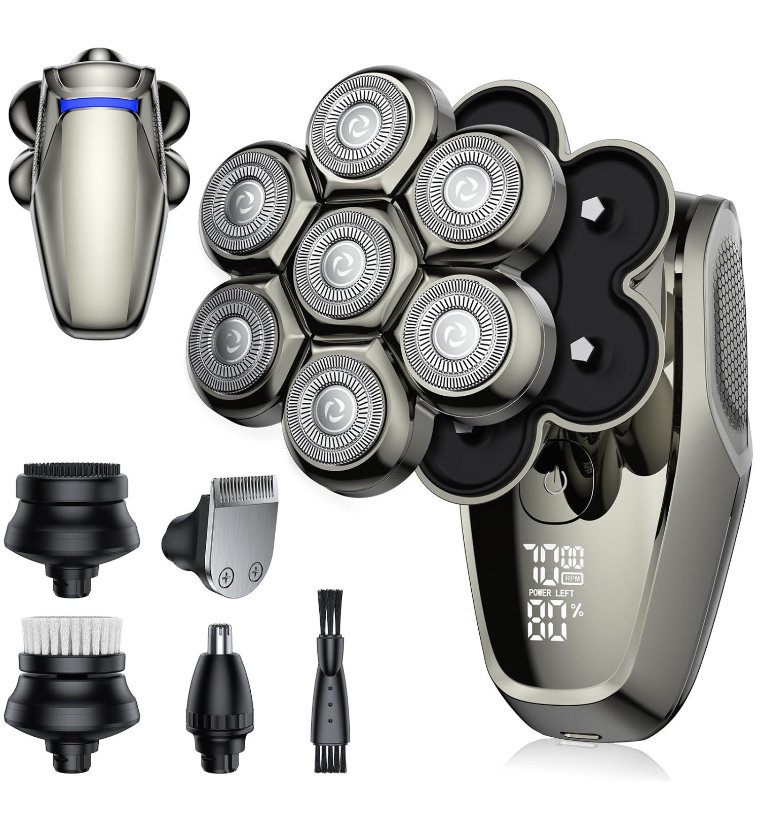 7D Head Shavers for Bald Men - IPX7 Waterproof LED Display Type-C Charging & 5-in-1 Grooming Kit | Shop Internationally - Buy Online on SooperMarket.com