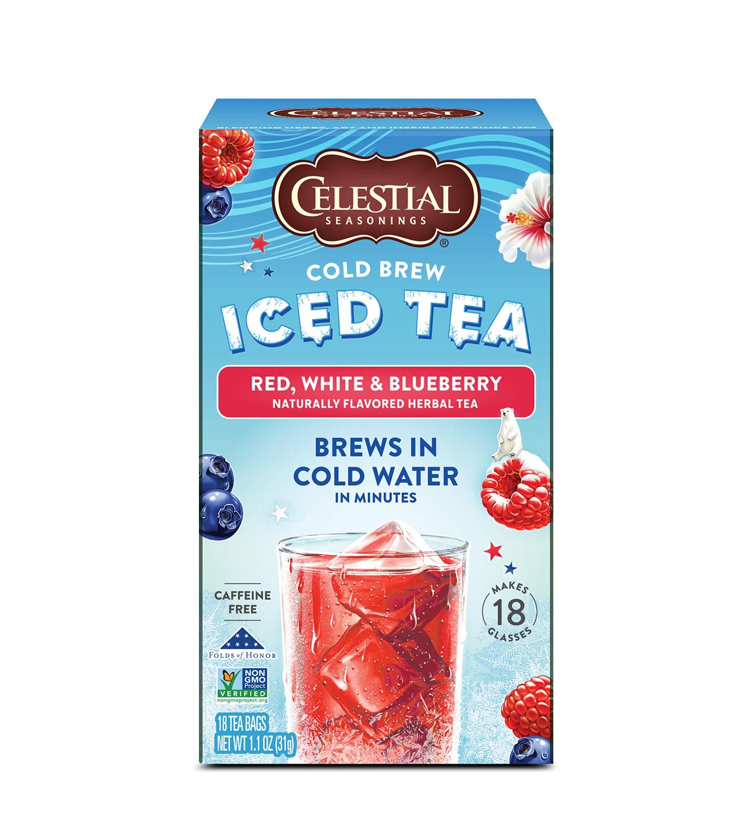 Celestial Seasonings Cold Brew Iced Tea - Red White & Blueberry, Caffeine Free, 18 Bags (1.1 oz) - Buy Online on SooperMarket.com