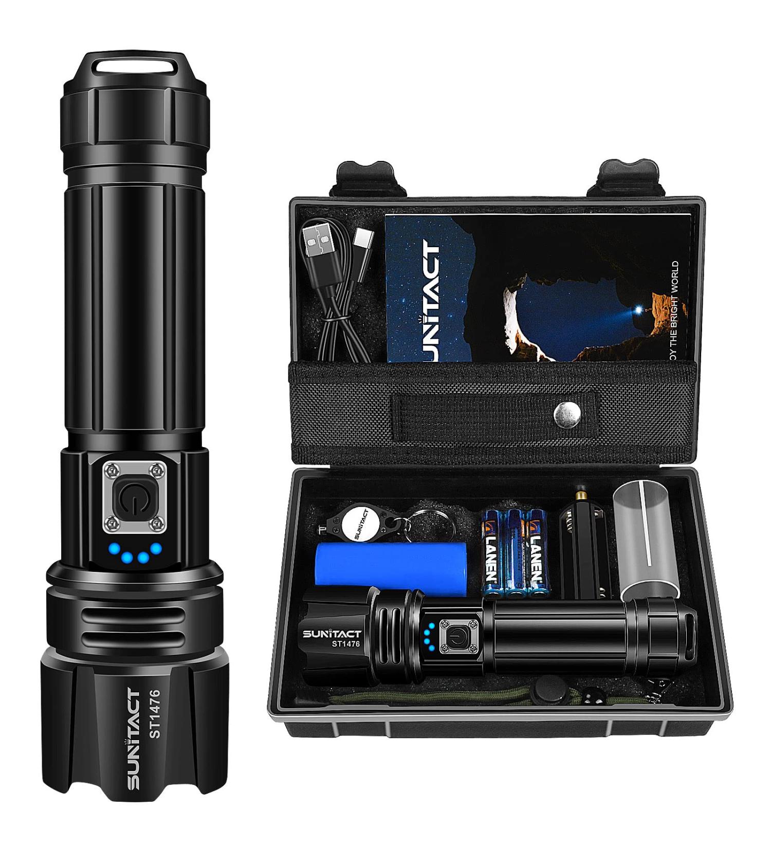 Sunitact Flashlights High Lumens, Rechargeable Flashlights Led 20000 Lumen XHP70.2, Super Bright Flash Light, High Powered Handheld Flashlights for Emergency Camping Gift, IP67 Waterproof, Zoomable Black - Buy Online on SooperMarket.com