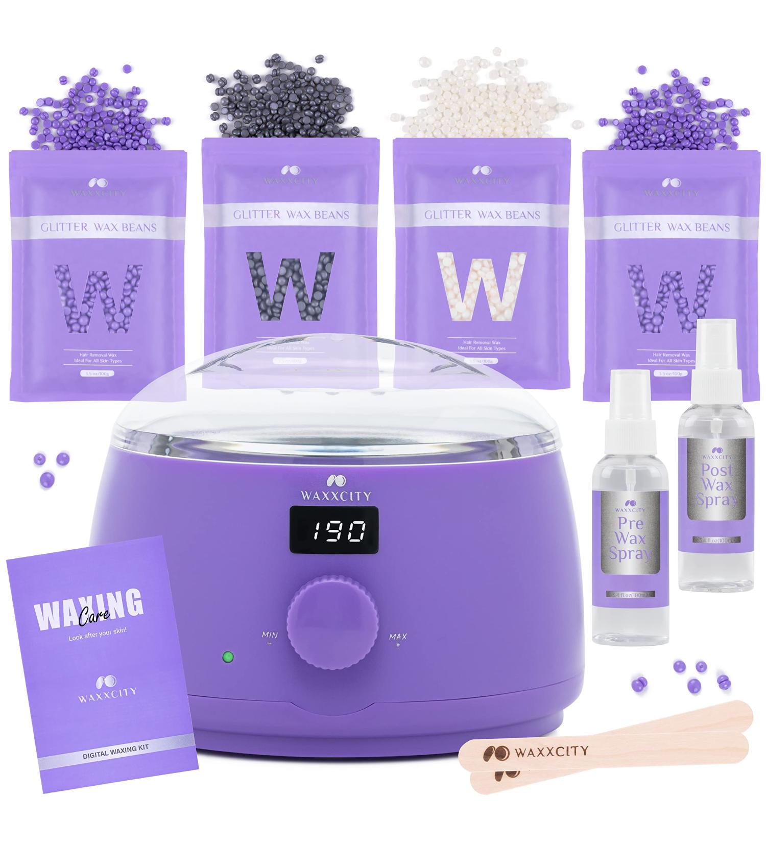 Waxxcity Waxing Kit for Women Men - 14oz Hard Wax Beads - Digital Home Wax Kit for Sensitive Skin - Brazilian Bikini Eyebrow Armpit Hard Hot Wax Pot - Purple - Buy Online on SooperMarket.com