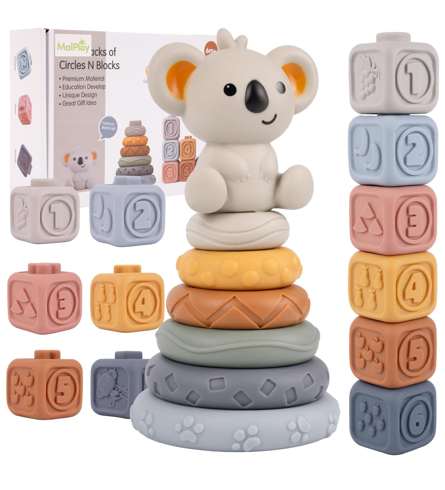 MalPlay Sensory Rubber 13-Piece Soft Tower Stacking Blocks | Baby Building Toy for Motor Skills | Ideal for 6+ Months - Buy Online on SooperMarket.com