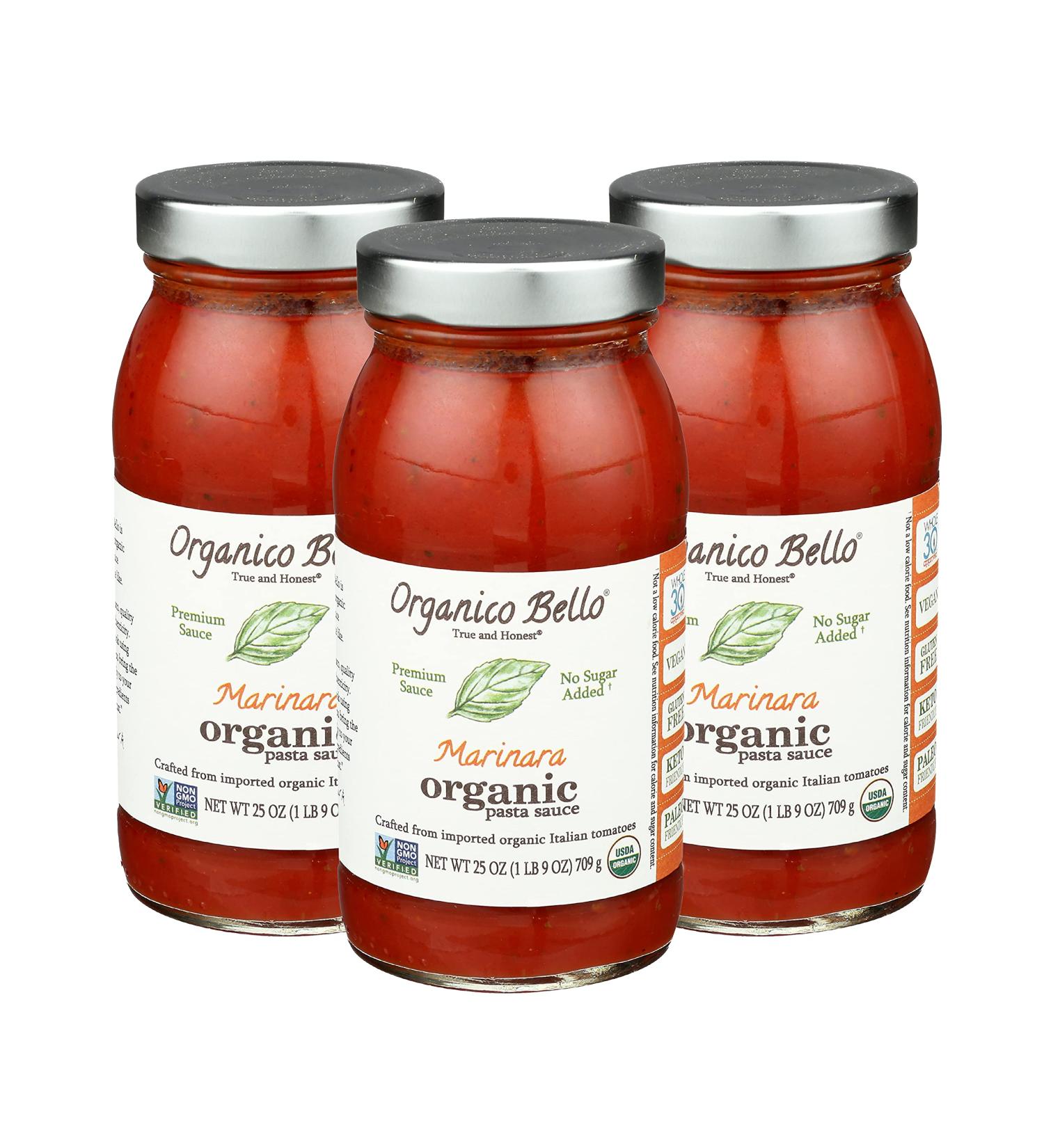 Organico Bello Marinara Sauce 25 oz - Pack of 3 | USDA Organic, Non-GMO, Gluten-Free | No Added Sugar | Keto & Paleo Friendly Tomatoes - Buy Online on SooperMarket.com