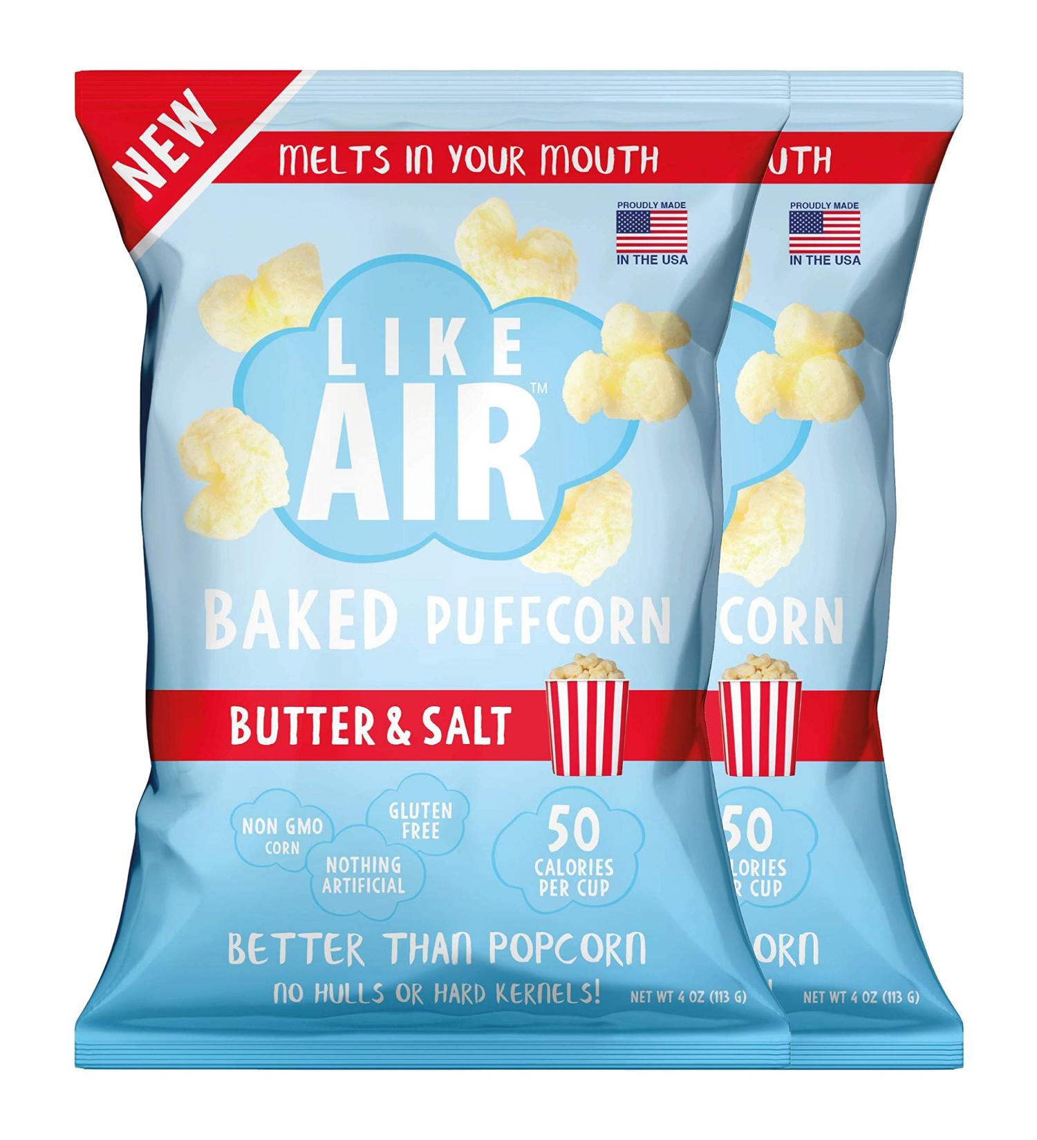 Air Baked Butter & Salt Puffcorn - 2 Large Bags, 50 Calories Per Cup, Gluten Free, No Artificial Ingredients - Buy Online on SooperMarket.com
