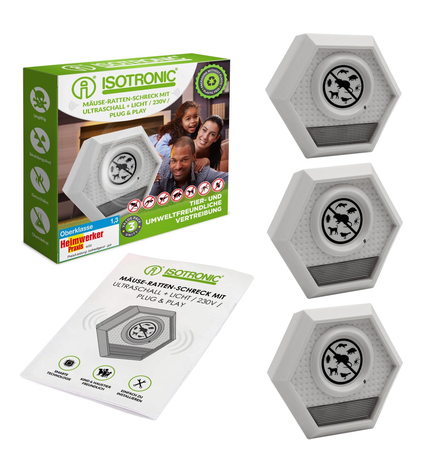 ISOTRONIC MAUS Distributor: Ultrasound & Light Mouse Defense | Chemical-Free Rat Control | Safe for People & Pets | 3-Pack Set - Buy Online on SooperMarket.com