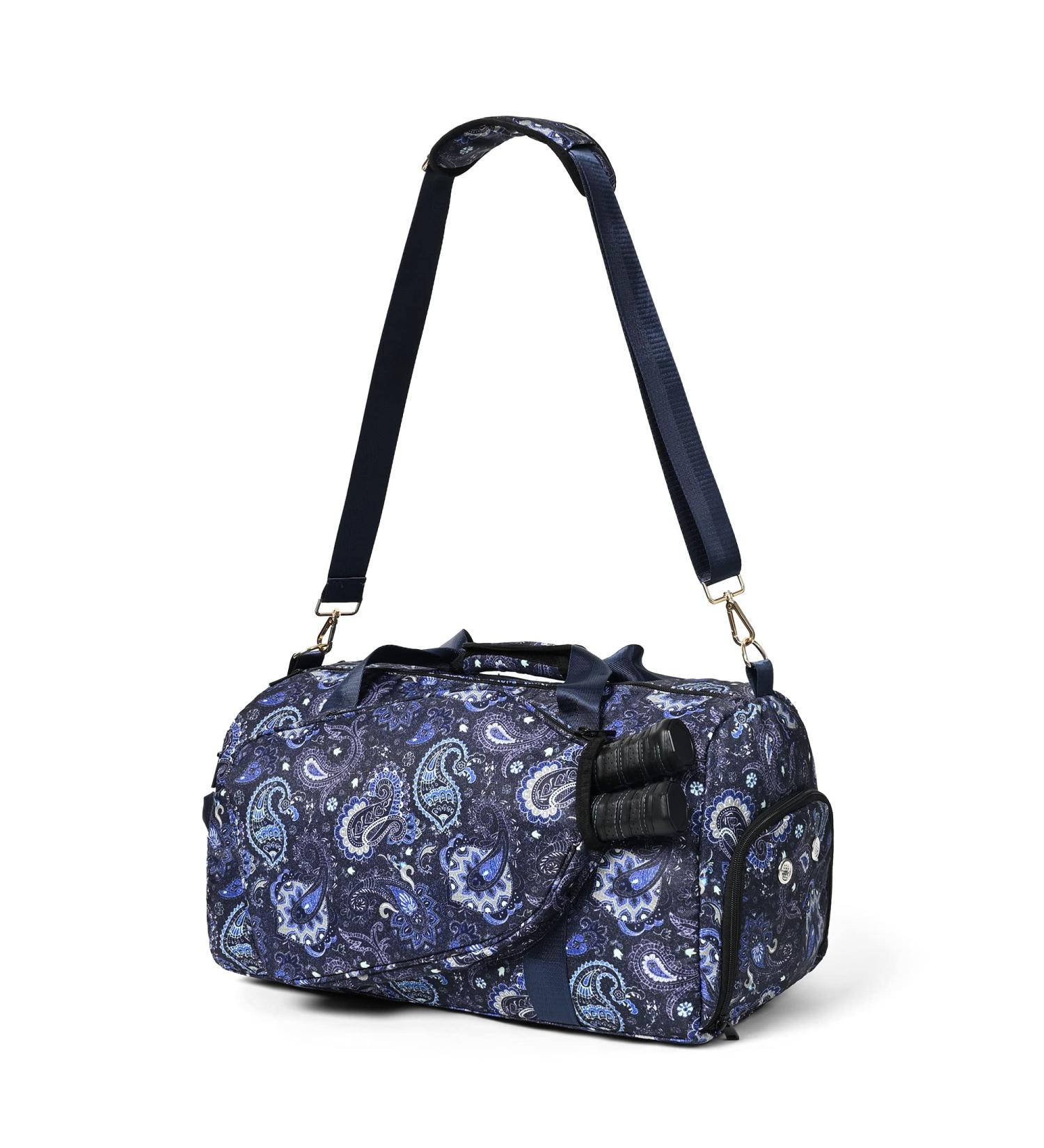 Boulder Bee Premium Pickleball Bag for Women | Blue Cashew Flower Design | Hand/Shoulder Gym Bag with Water Bottle Holder | Racquet/Paddle Holder Duffel Bag - Buy Online on SooperMarket.com
