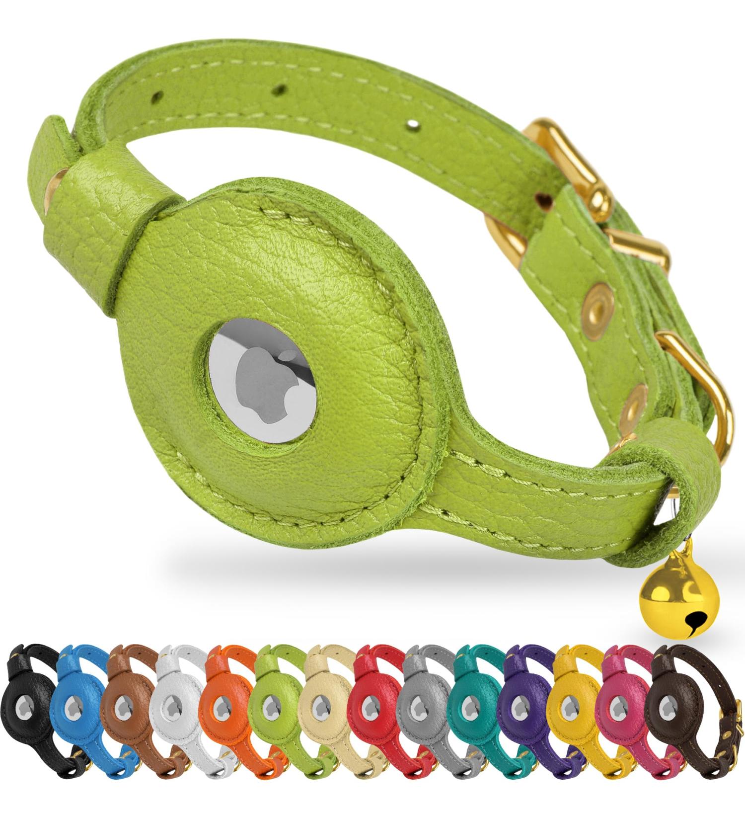 Oopsdoggy Leather Airtag Cat Collar with Bells - Tearable & Light GPS Pet Collar for Cats & Small Dogs in Lime Green - Buy Online on SooperMarket.com