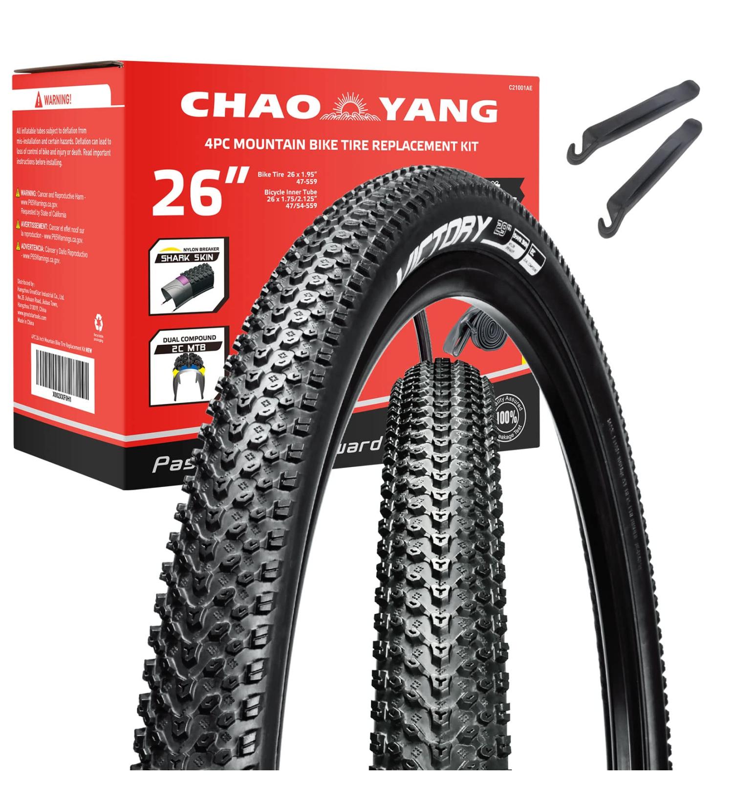 Chao YANG 26x1.95 Mountain Bike Tire Replacement Kit - Dual Compound 2C-MTB Tires with Double Tread Puncture Protection - 2-Pack for On/Off Road Use - Buy Online on SooperMarket.com