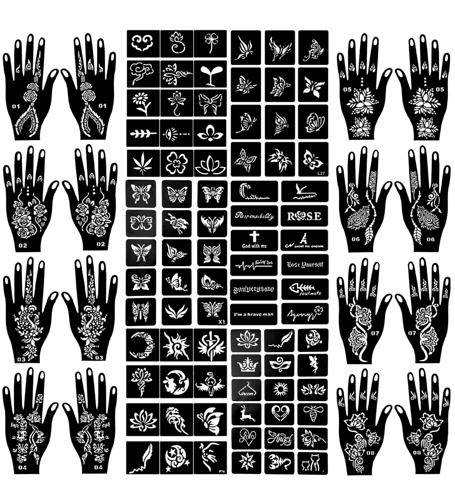 GFHIH Henna Tattoo Kit - 100 Reusable Black Templates for Girls | DIY Body Art Stencil Set - xB-22 Sheets - Buy Online on SooperMarket.com