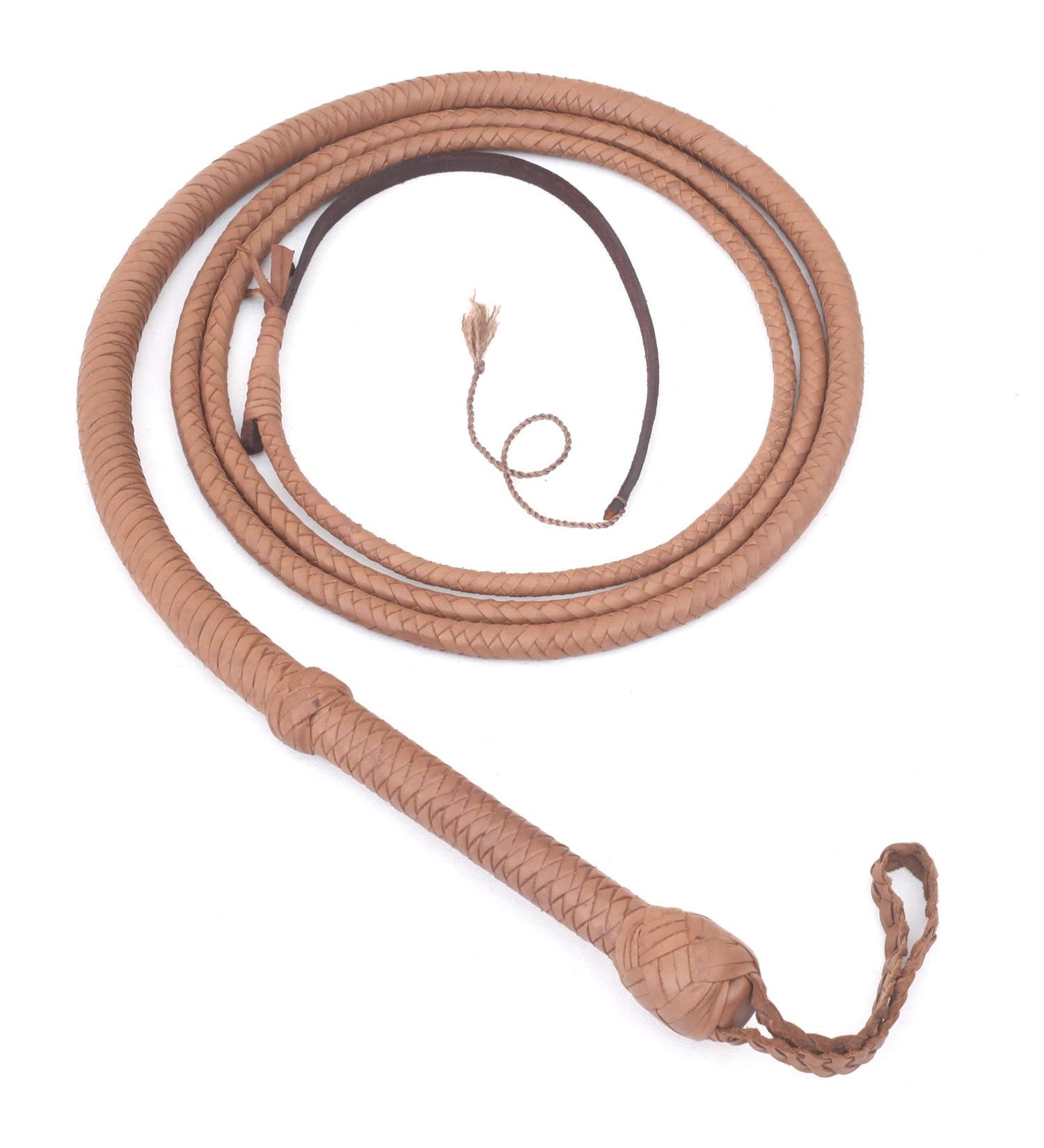 10ft 8 Plait Natural Tan Leather Bullwhip | Indiana Jones Style | Real Cowhide Leather - Buy Online on SooperMarket.com
