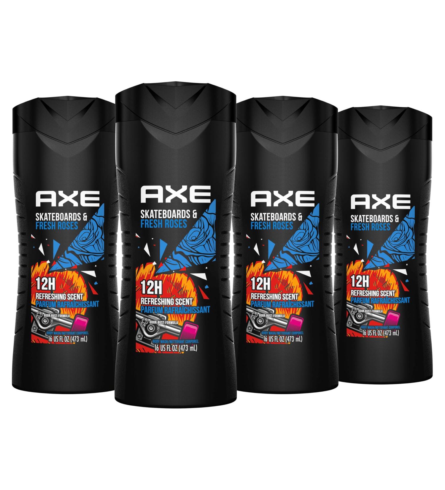 AXE Body Wash for Men for 360 freshness Skate Board & Fresh Roses with a 12-hour refreshing scent 473mL (Pack of 4) - Buy Online on SooperMarket.com