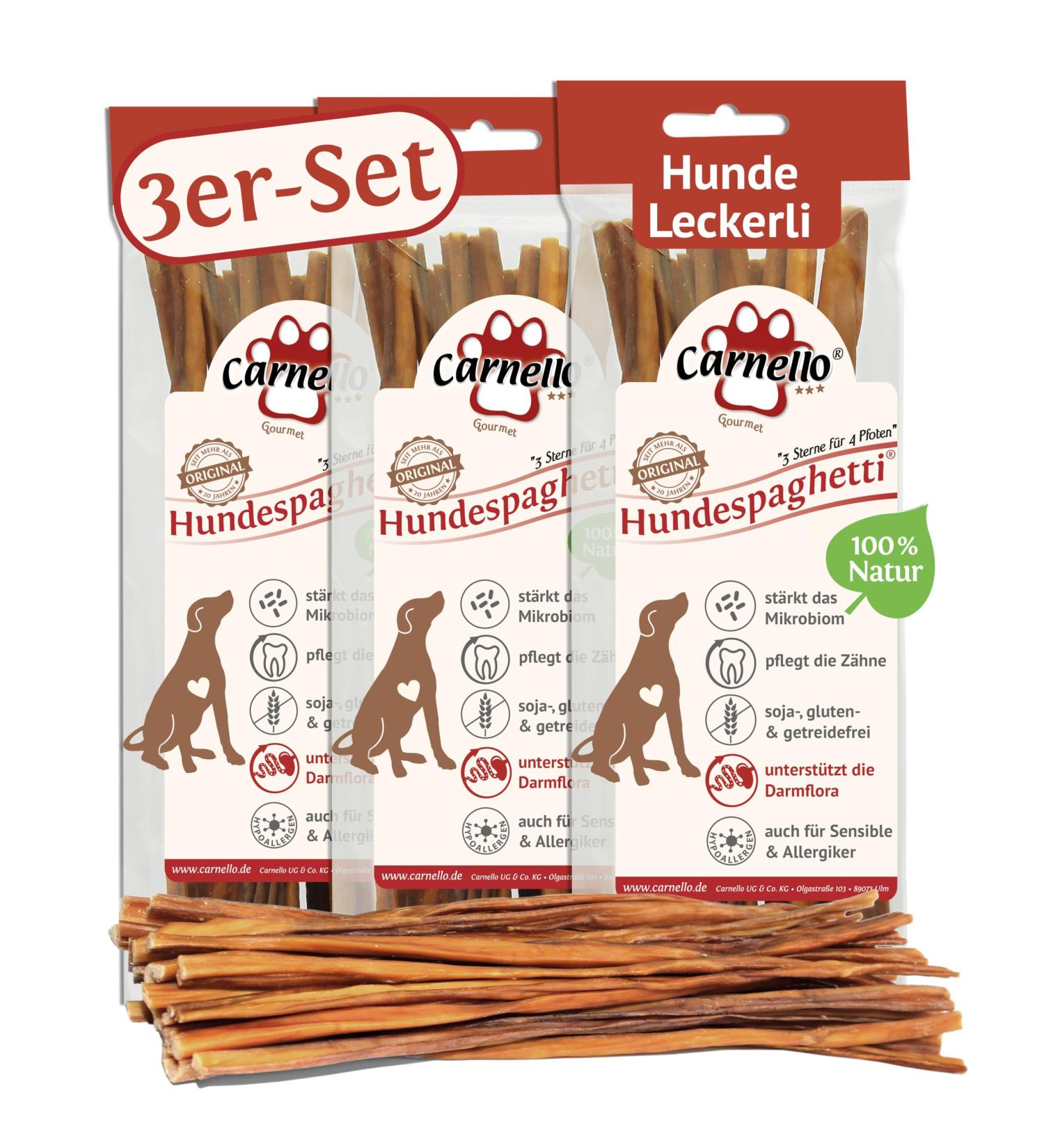 Carnello Hundeleckerli - Grain-Free Dog Treats & Snacks | Dog Paghetti Delicacies (3 x 60g) - Premium Dog Chews - Buy Online on SooperMarket.com
