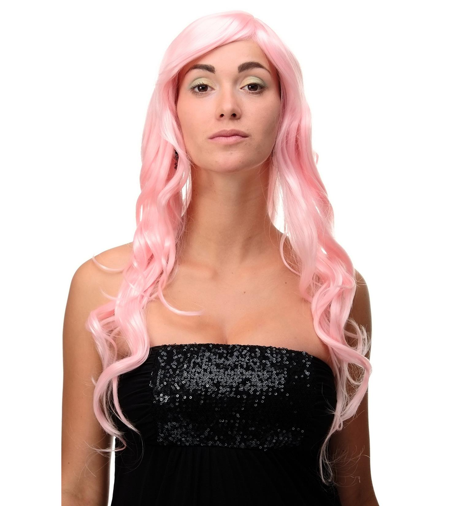 WIG ME UP Long Pink Curly Wig with Bangs 70cm Wavy Side Parting Hair (9204S-T2333) | International Shipping Available - Buy Online on SooperMarket.com
