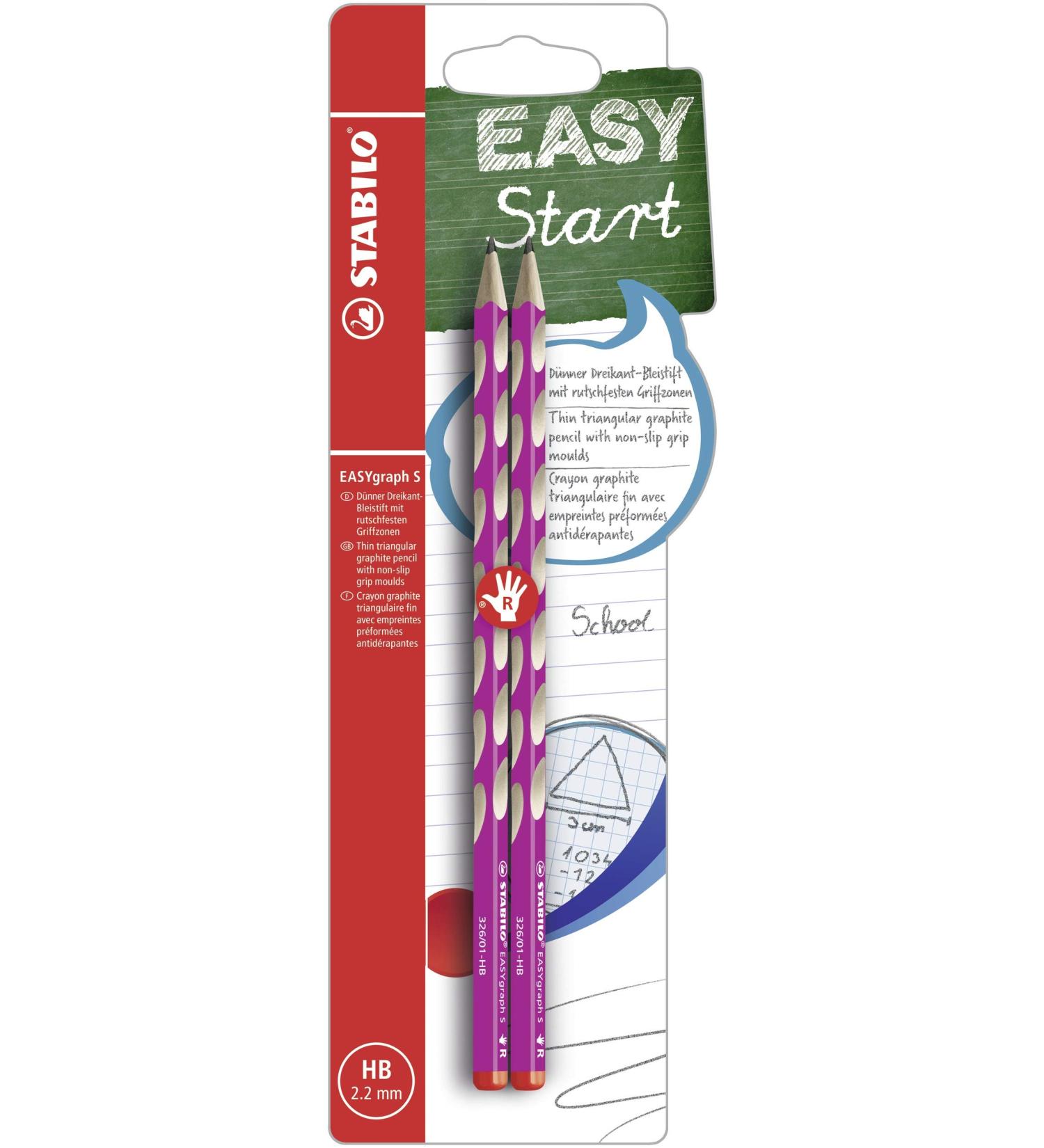 STABILO EASYgraph S Slim Triangular Pencil for Right-Handers - Pink - Pack of 2 (HB Hardness) | International Shipping Available - Buy Online on SooperMarket.com