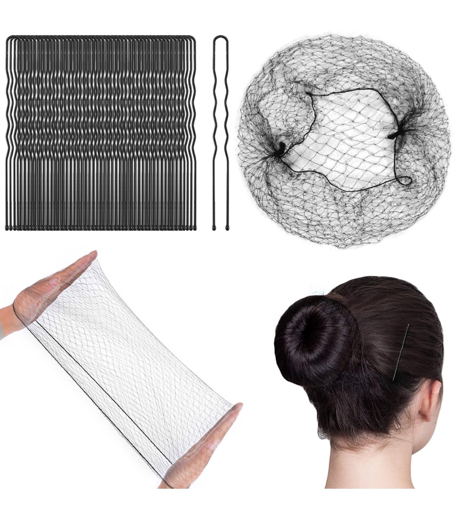 URAQT Hair Bun Set - 35 Invisible Hair Nets, 45 U Shaped Hair Pins - Black Hair Bun Holder Kit for Women - 80pcs - Buy Online on SooperMarket.com