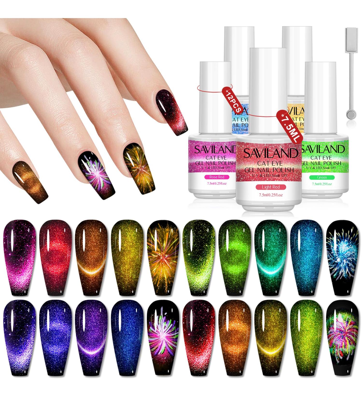 SAVILAND 12 Colors Crystal Cat Eye Gel Nail Polish Set - Glitter & Shiny Dreamy Series for DIY Nail Art | Magnetic Stick Included | Perfect Gift for Home & Salon | 2023 Galaxy Collection - Buy Online on SooperMarket.com