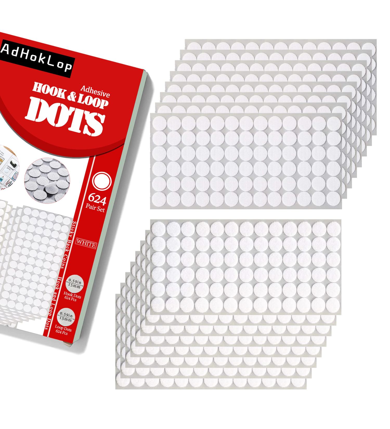 Adhoklop 1248 Pcs (624 Pairs) Dots with Adhesive 0.59 Inch Diameter Hook and Loop Nylon Sticky Back Coins  Adhesive Strips Fastener Round Tapes for School Classroom Teacher Supplies (White) - Buy Online on SooperMarket.com