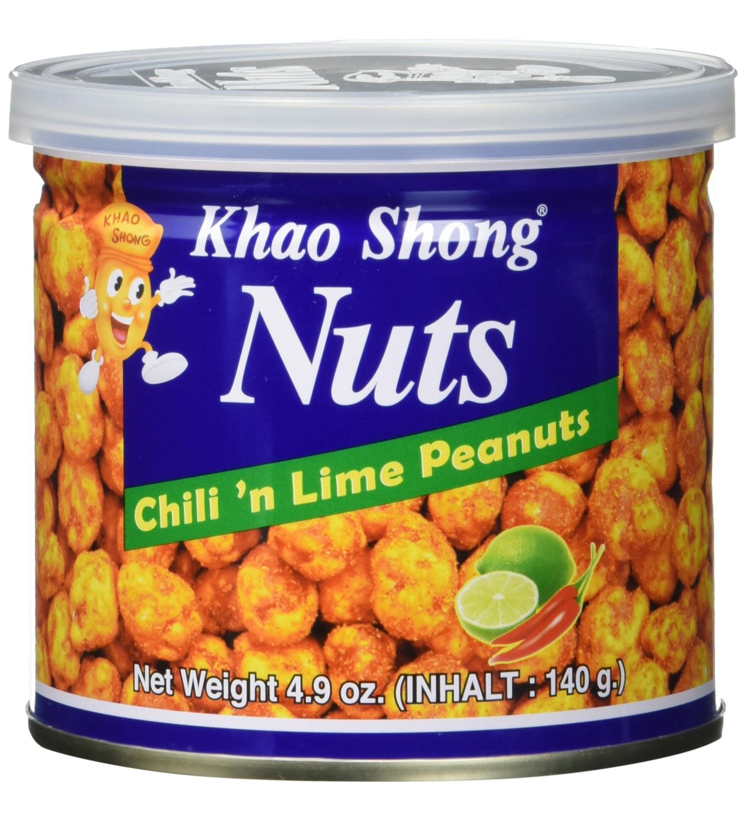 Khao Shong Chili 'N Lime Peanuts - 140g Can | Crispy Chili & Lime Snack | International Shipping Available - Buy Online on SooperMarket.com