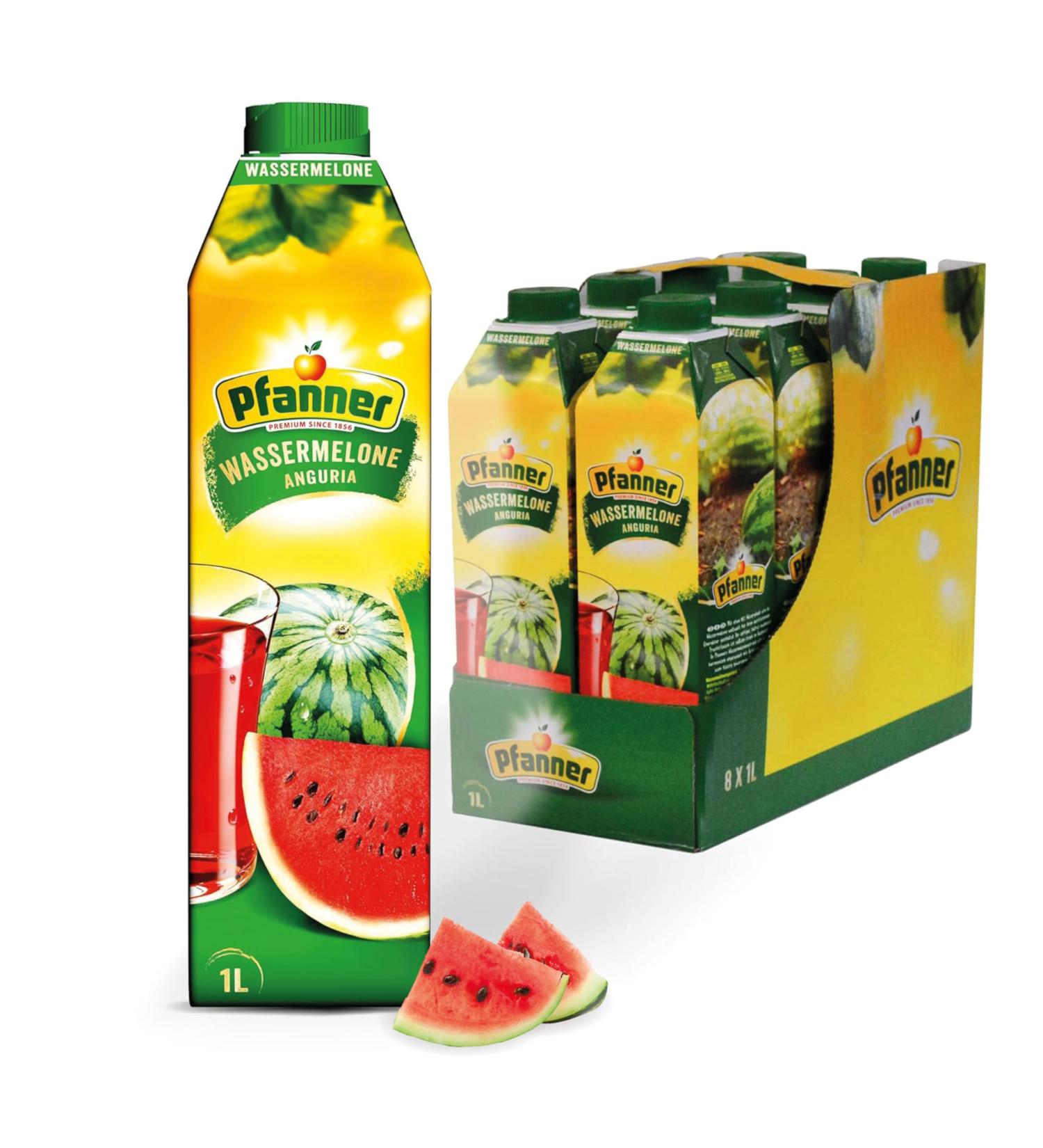 Pfanner Watermelon Bulk Pack - Refreshing Soft Drink with 30% Fruit & Vitamin C (8 x 1L) - International Shipping Available - Buy Online on SooperMarket.com