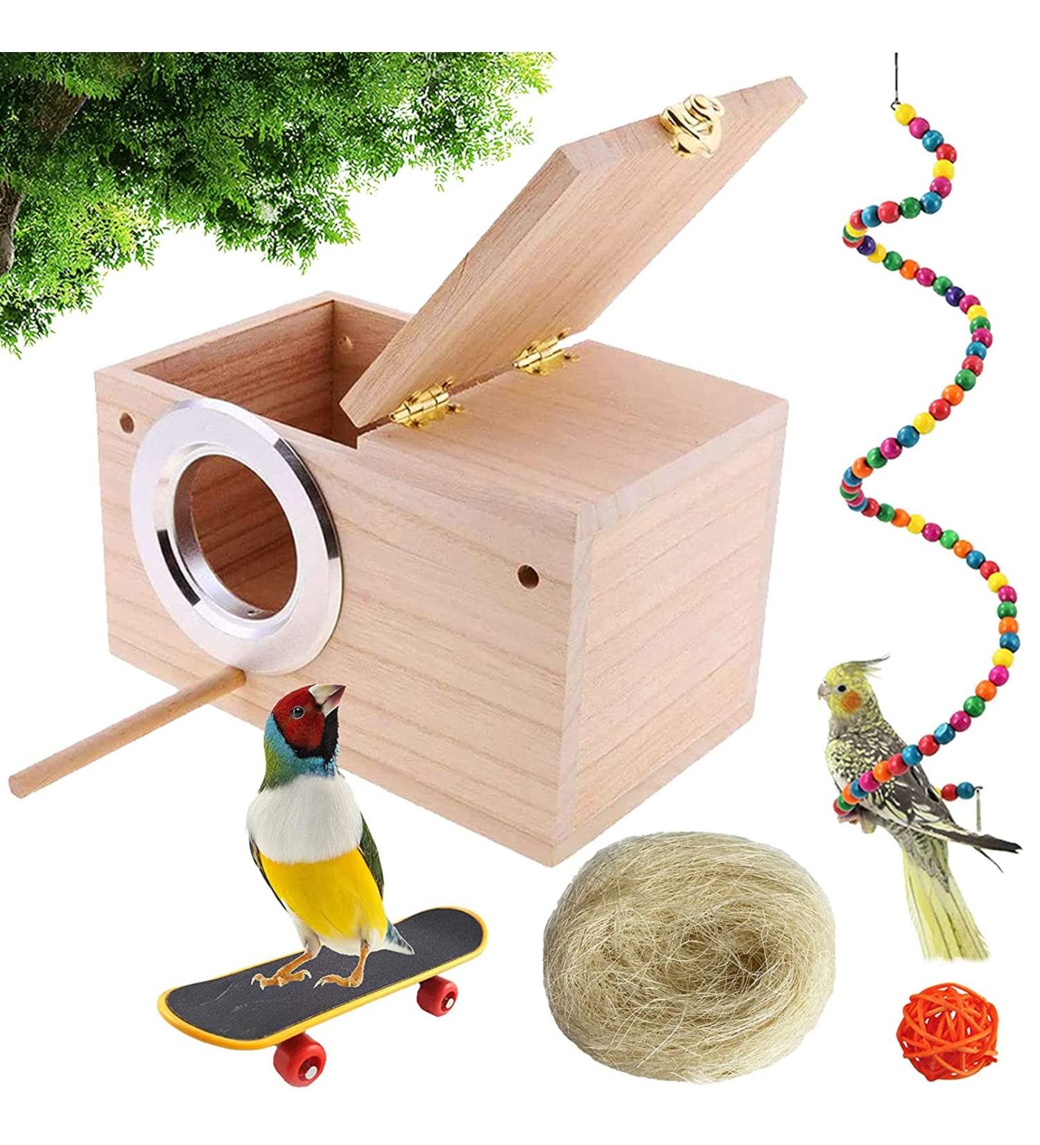 Kathson Parrot Nest Breeding Box with Perches - Small Size | Natural Coconut Fiber Birdhouse for Parakeet Cockatoo Budgie - Pet Cage Accessories - Buy Online on SooperMarket.com