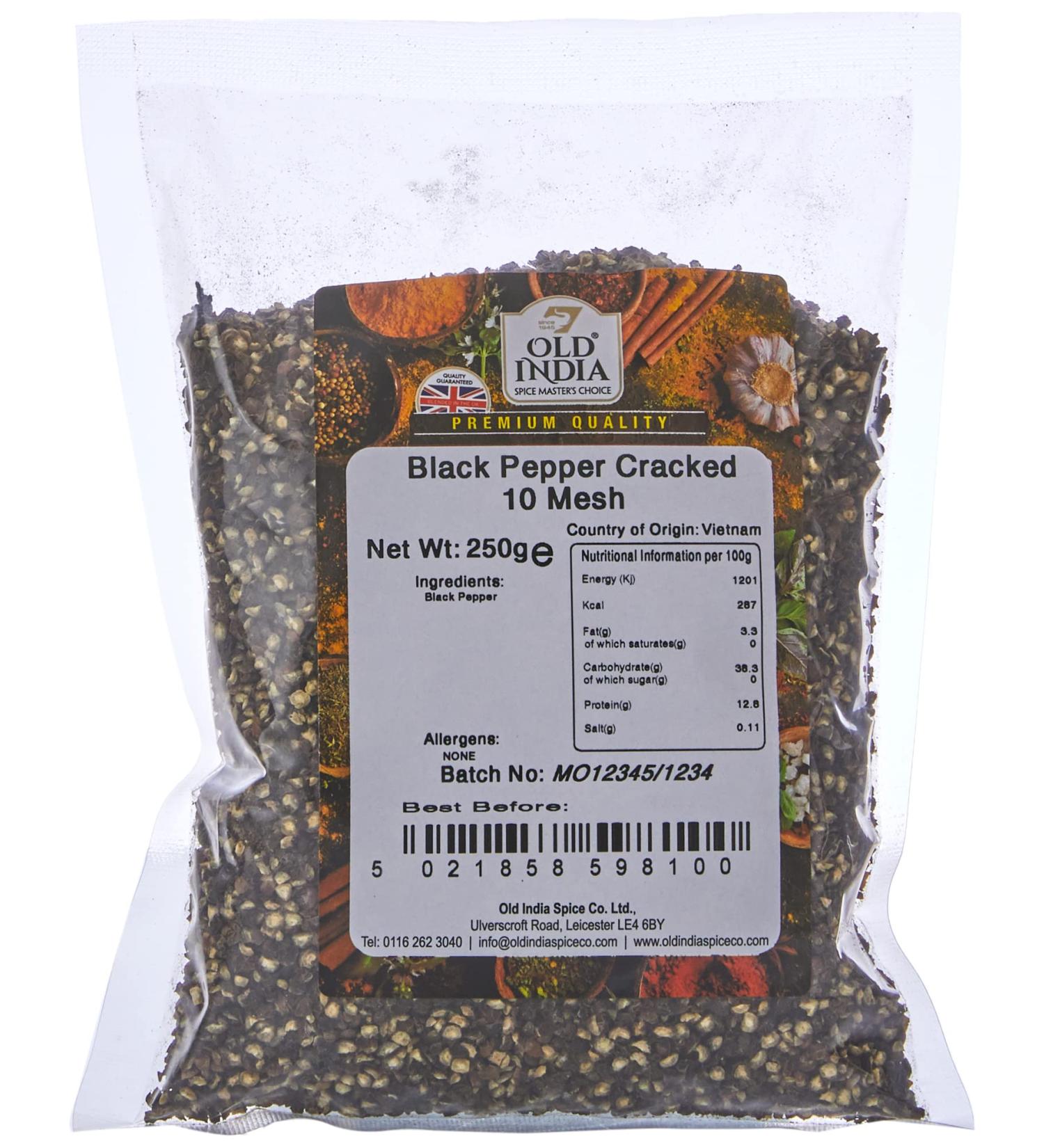 Old India Black Pepper Cracked 10 Mesh 250g - Premium Quality Spices - Buy Online on SooperMarket.com