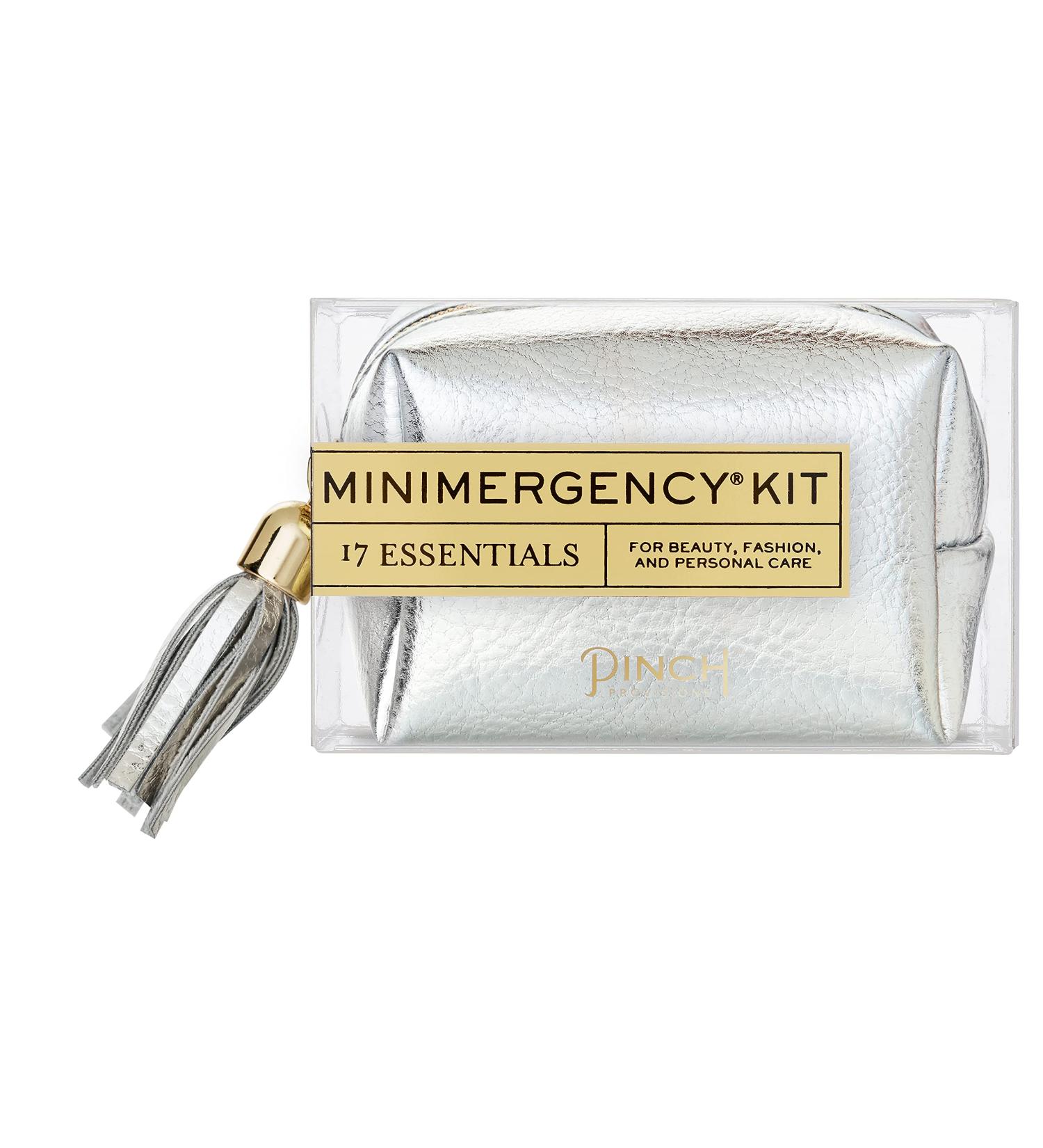 Pinch Provisions Metallic Minimergency Kit - 17 Travel-Sized Cosmetic Essentials | Perfect Emergency Beauty Accessories & Gifts in Silver - Buy Online on SooperMarket.com