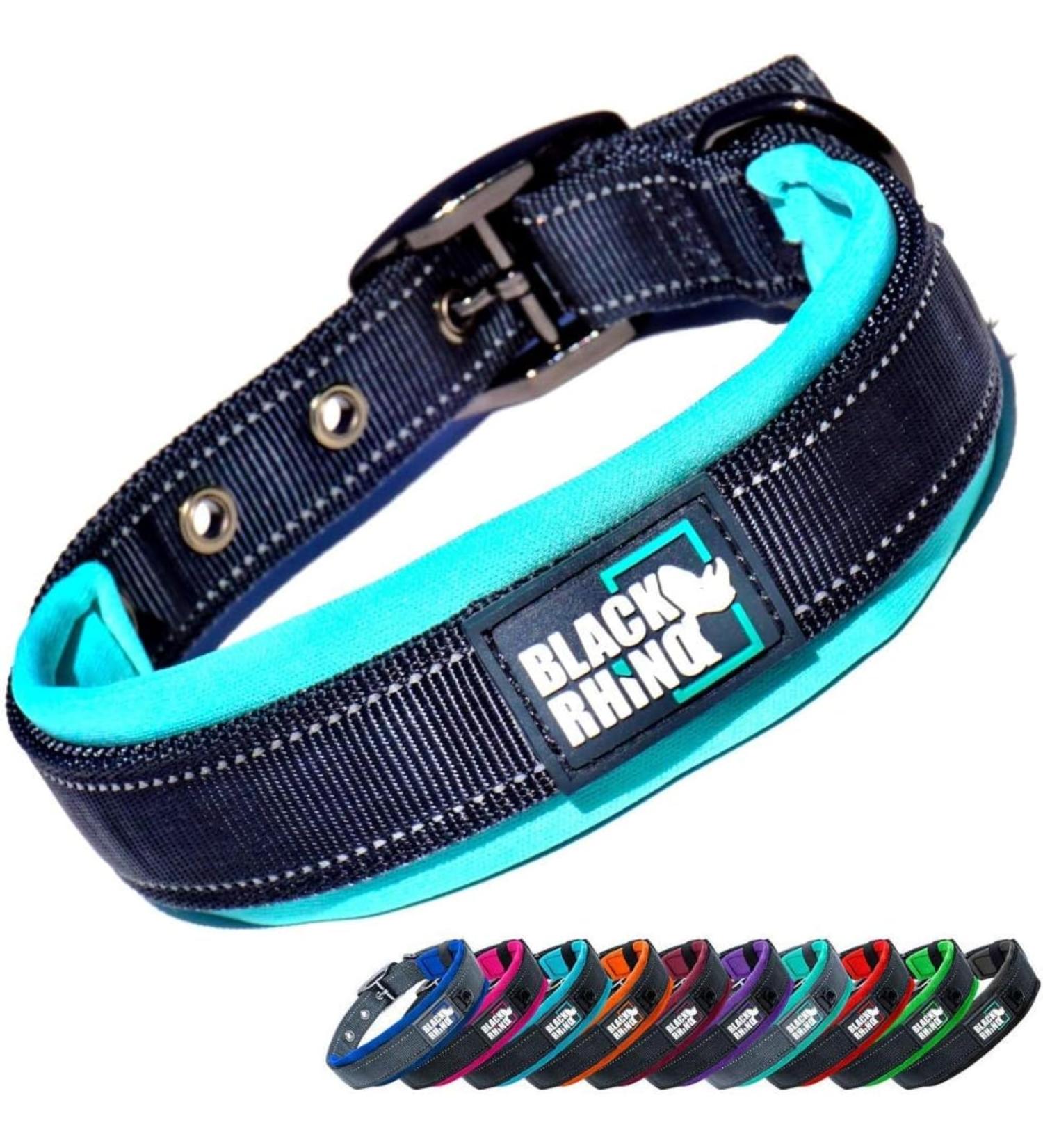 Black Rhino Comfort Collar - Super Soft Neoprene Dog Collar for All Breeds | Adjustable Reflective & Weatherproof | Aqua/Gray Medium - Buy Online on SooperMarket.com