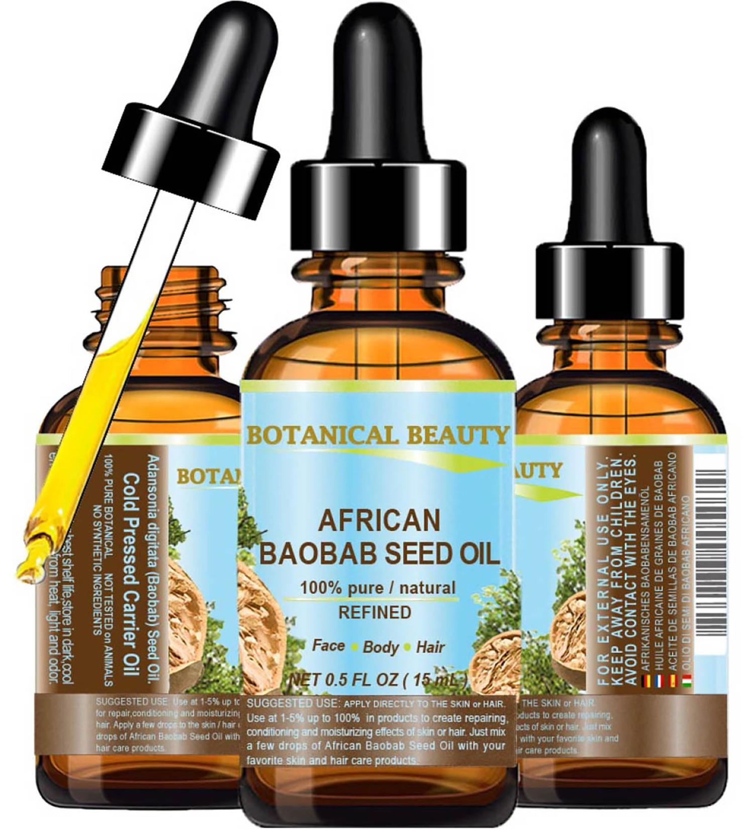 African Baobab Seed Oil 100% Pure - Cold-Pressed Carrier Oil for Skin Hair Nails | 15ml | Vitamin C Rich by Botanical Beauty - Buy Online on SooperMarket.com