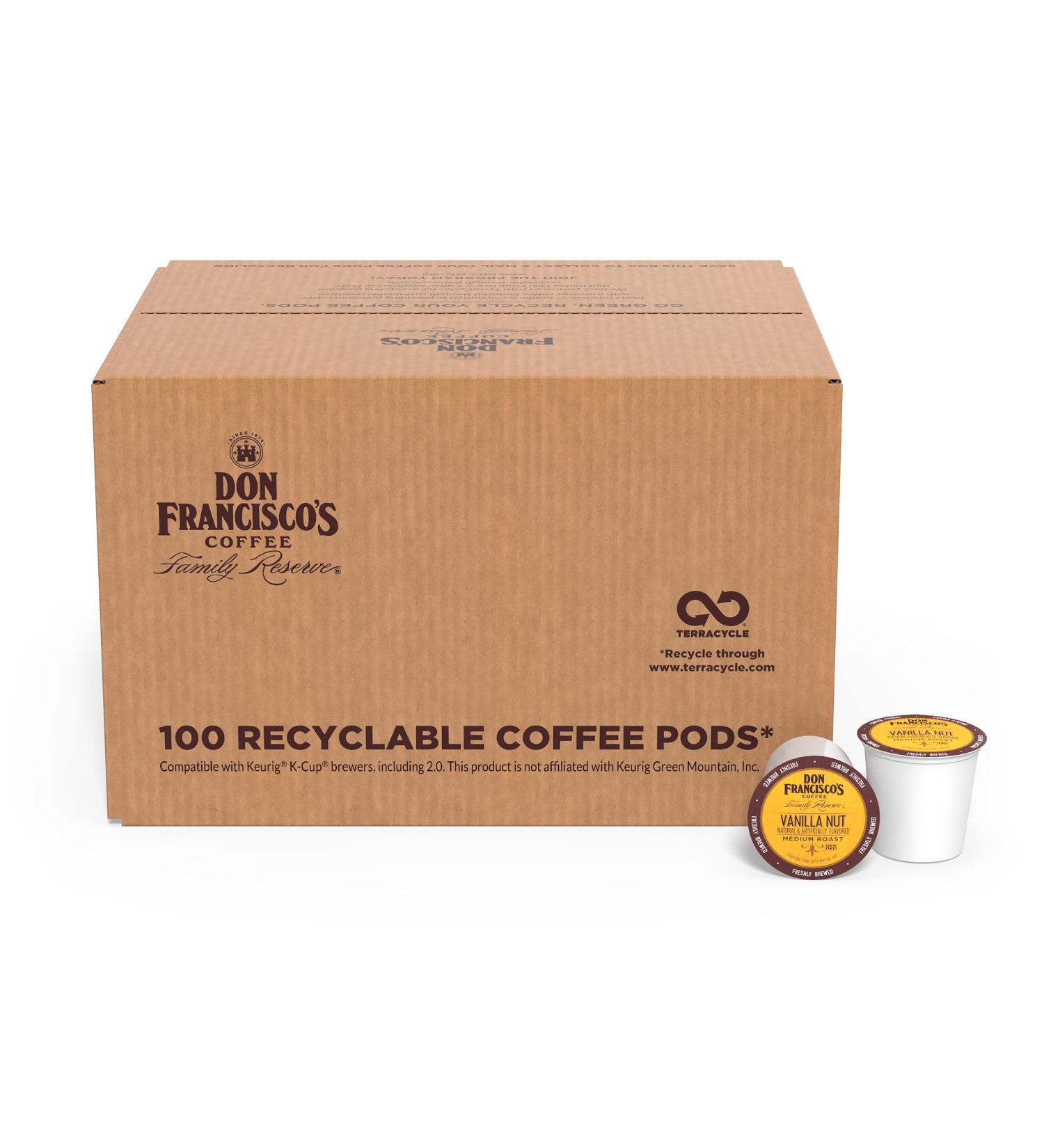 Don Francisco's Vanilla Nut Medium Roast Coffee Pods - 100 ct | Recyclable Single-Serve Pods | Compatible with Keurig K-Cup Coffee Makers | Vanilla Nut Flavor - Buy Online on SooperMarket.com
