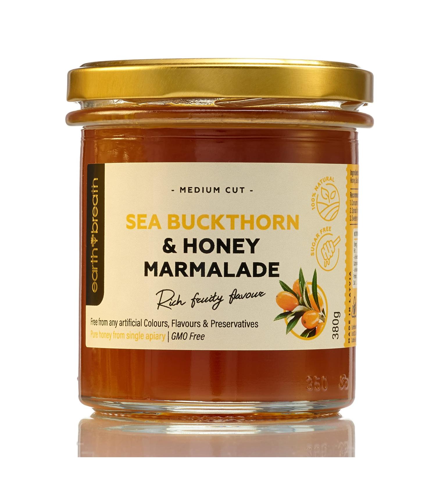 Earthbreath Marmalade - Sea Buckthorn & Honey - 380g - Sugar-free Natural Pure - Berries - Vegan Gelling Agent - Medium Cut - Free From Gelatine Preservatives or Any Artificial Additives - Buy Online on SooperMarket.com