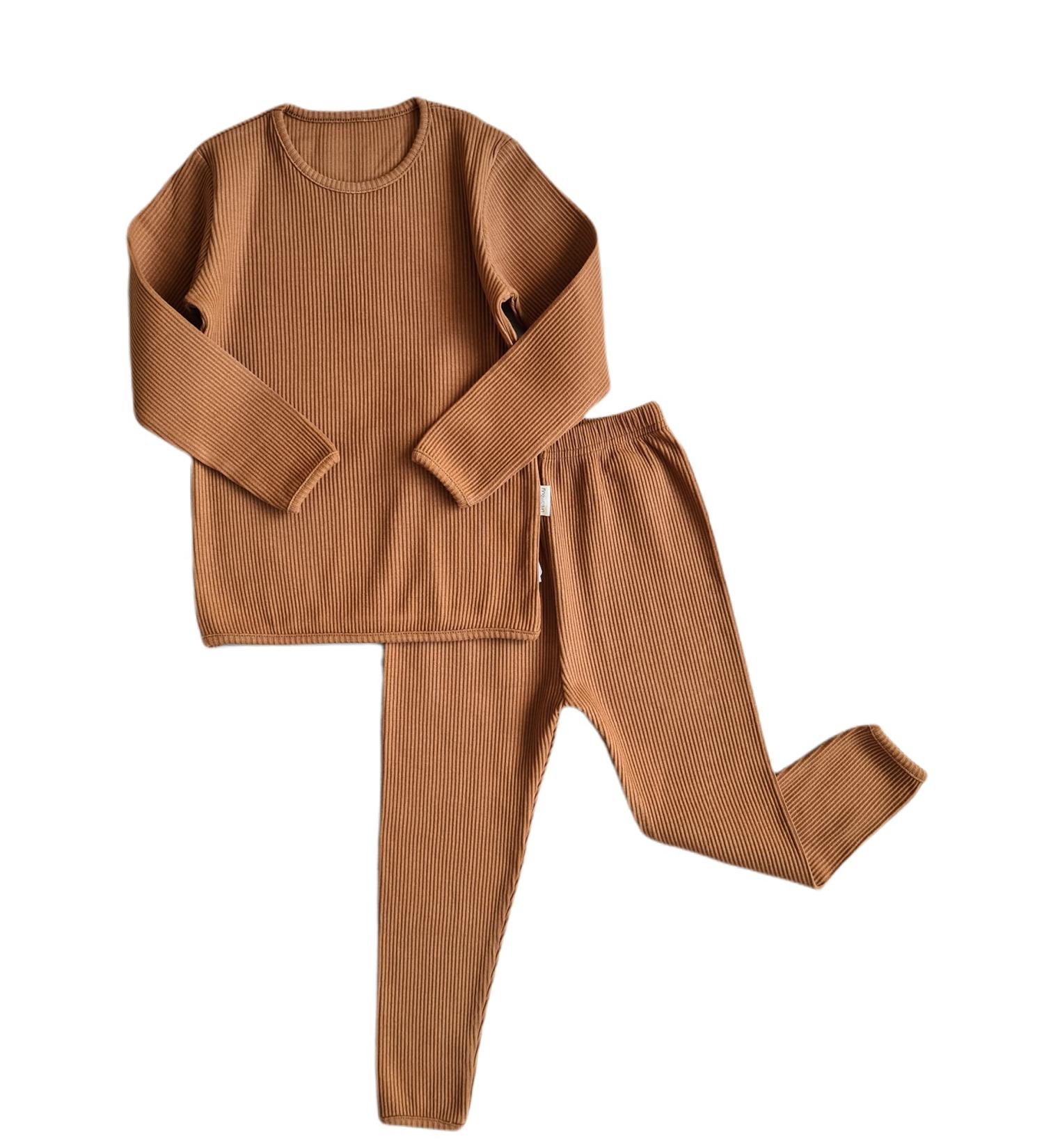 20 Colours Ribbed Pyjama for Unisex Boys and Girls | DreamBuy Loungewear for Babies, Women, and Men | 6-12 Months | Caramel - Buy Online on SooperMarket.com