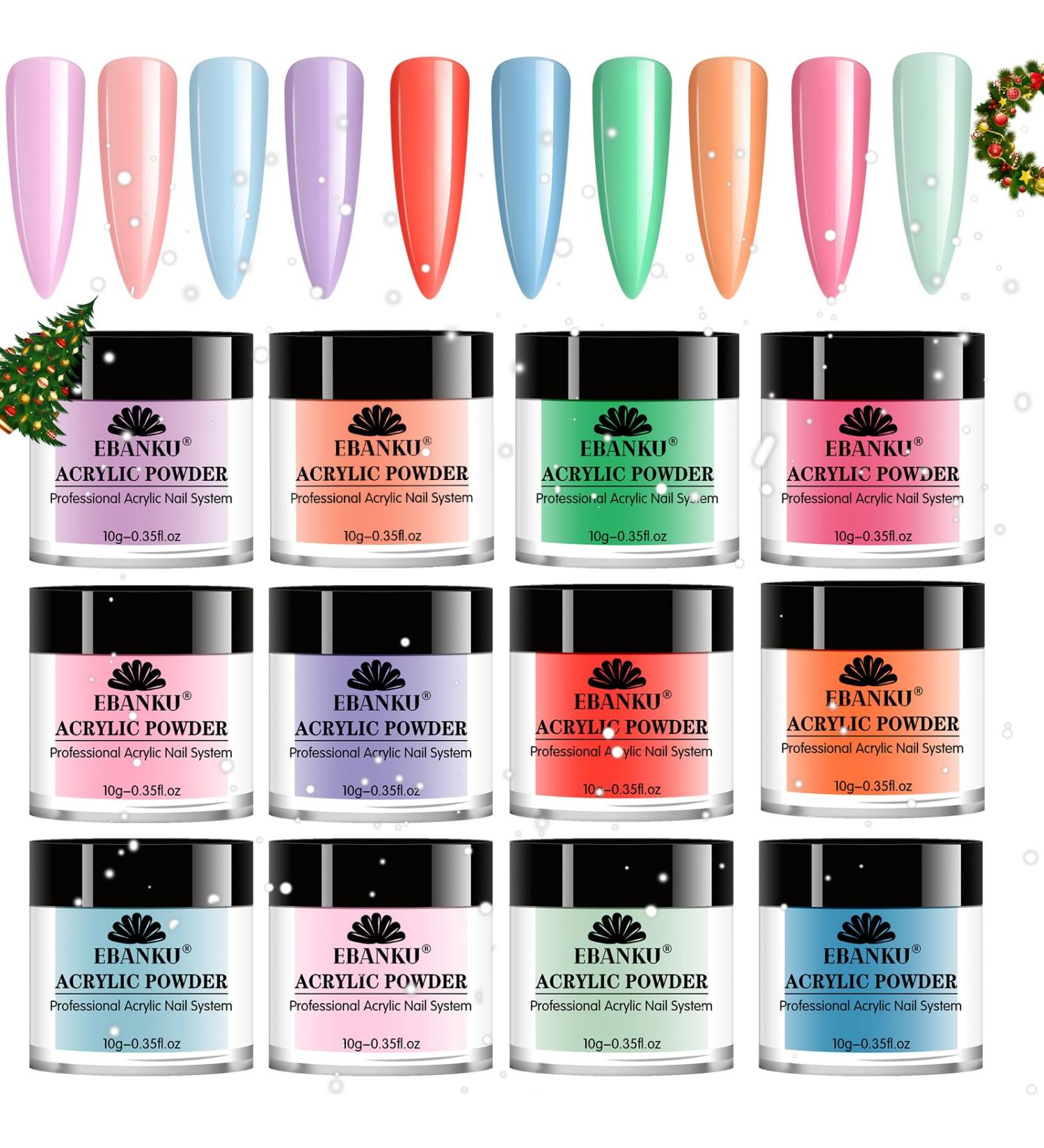 EBANKU 12 Colors Acrylic Powder Set for Professional Nail Extension - Long-Lasting, No Lamp Needed - Perfect for Christmas Party - Buy Online on SooperMarket.com