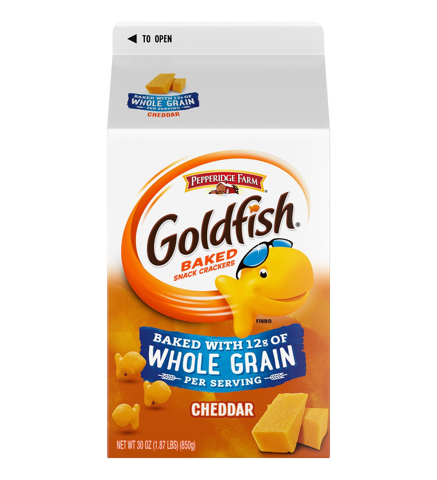 Pepperidge Farm Goldfish Cheddar Crackers, Baked with Whole Grain 30 oz. Carton - Pack of 6 - Buy Online on SooperMarket.com