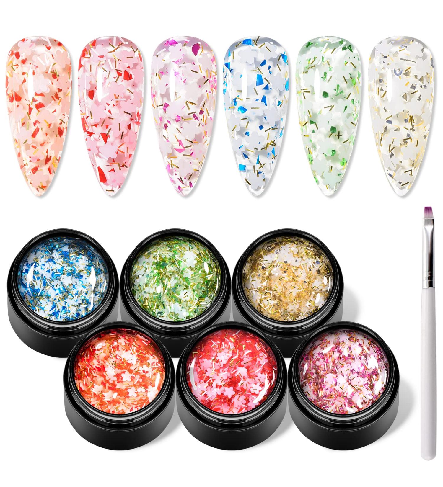 MEET ACROSS Flower Glitter Gel Nail Polish Set - 6 Pcs Diamond Sequins Jelly Gel Nail Polish Set for Nail Art Manicure - Buy Online on SooperMarket.com