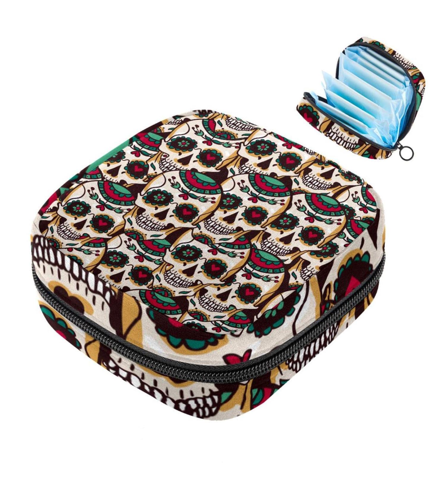 Vintage Skull Mexico Panty Liners - Small Period Bag for Purse | Menstrual Pads, Tampons & More | Multi-colored - Buy Online on SooperMarket.com