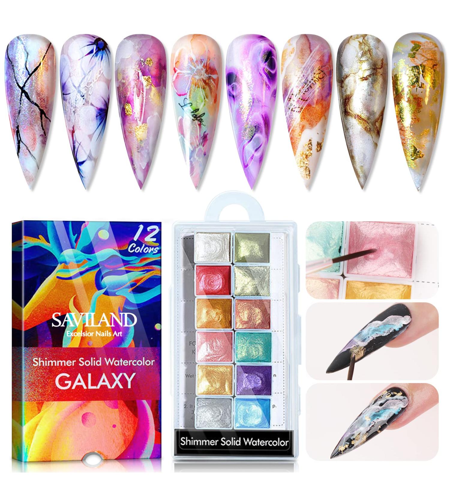 Saviland 12 Colors Pearl Shimmer Nail Watercolor Paint Set for Nail Art DIY Manicure - Buy Online on SooperMarket.com