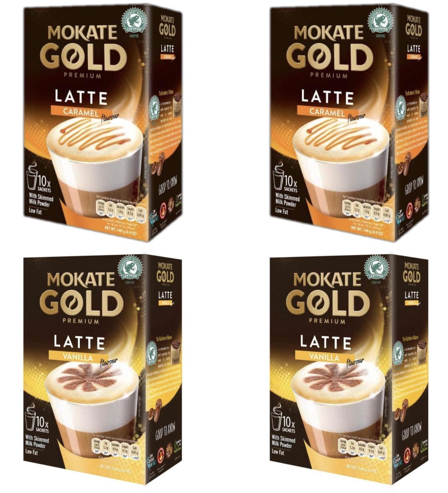 Mokate Gold Premium Latte Caramel & Vanilla Flavour 4 boxes (40 sachets total 560g) - Buy Online on SooperMarket.com