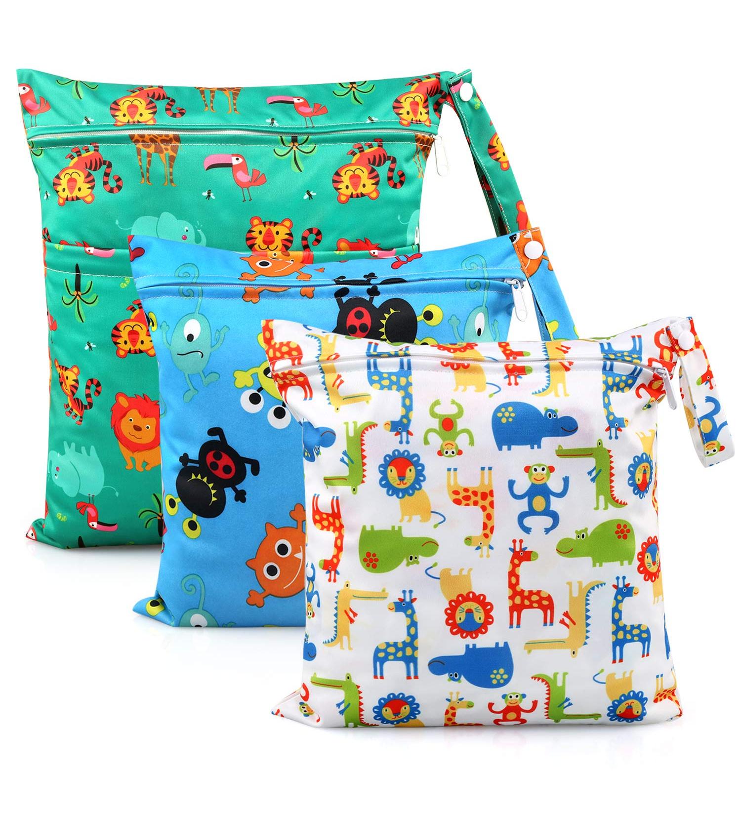 Ballery 3 Pcs Wet Dry Bag Set | Waterproof Reusable Nappy Cloth Diaper Travel Bag with Handle and Zipper Pockets - Ideal for Baby, Beach, Pool, Gym - Buy Online on SooperMarket.com