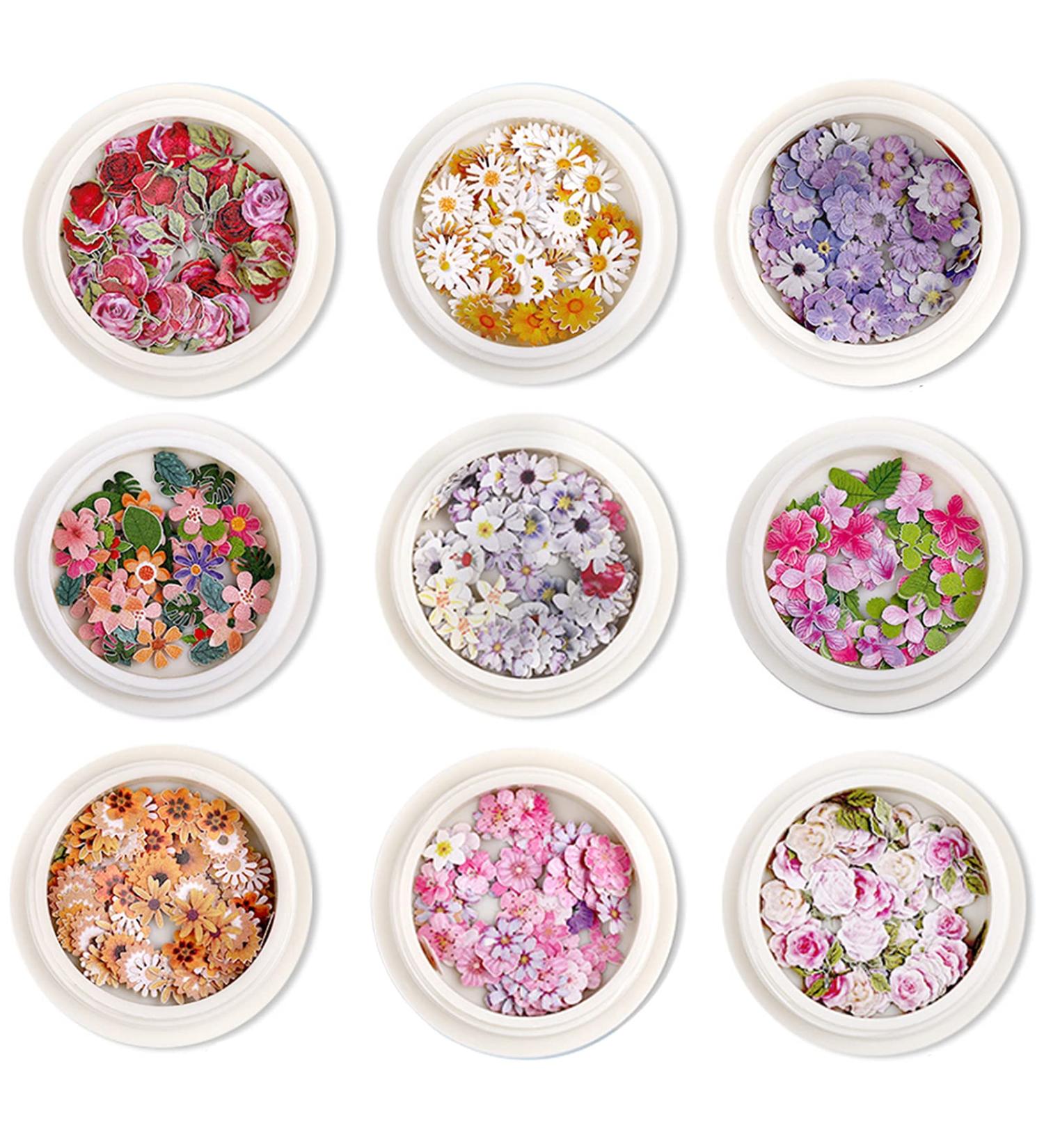 450pcs 3D Flower Nail Art Sequins Decals - Colorful Mixed Flowers & Leaves Designs | MAIOUSU STORE - Buy Online on SooperMarket.com