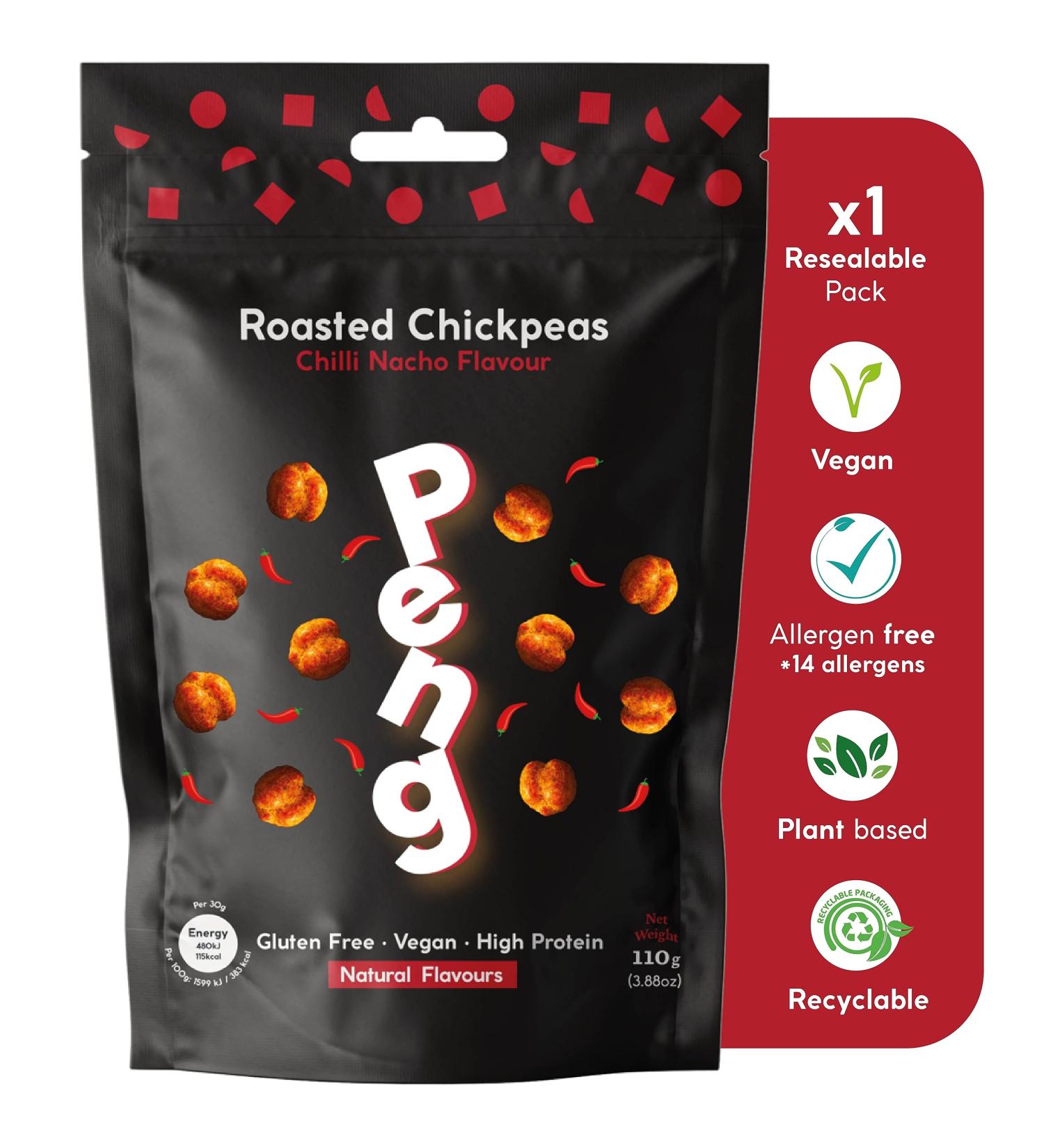 Peng Roasted Chickpeas Snack (110g) - Spicy Chilli Nacho Flavor | Healthy Plant-Based Protein Snack - Buy Online on SooperMarket.com