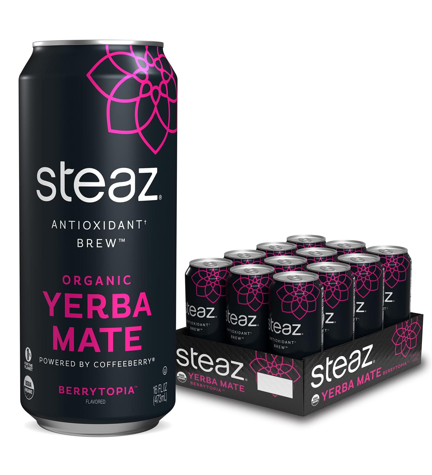 Steaz Organic Yerba Mate Tea with Coffeeberry Energy 16 oz Pack of 12 (Berrytopia) - Buy Now! - Buy Online on SooperMarket.com