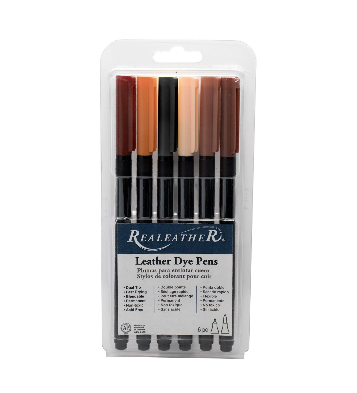 Realeather F2400-01 Earth Tones Leather Dye Marker Pens (6 Pack) - Buy Online on SooperMarket.com