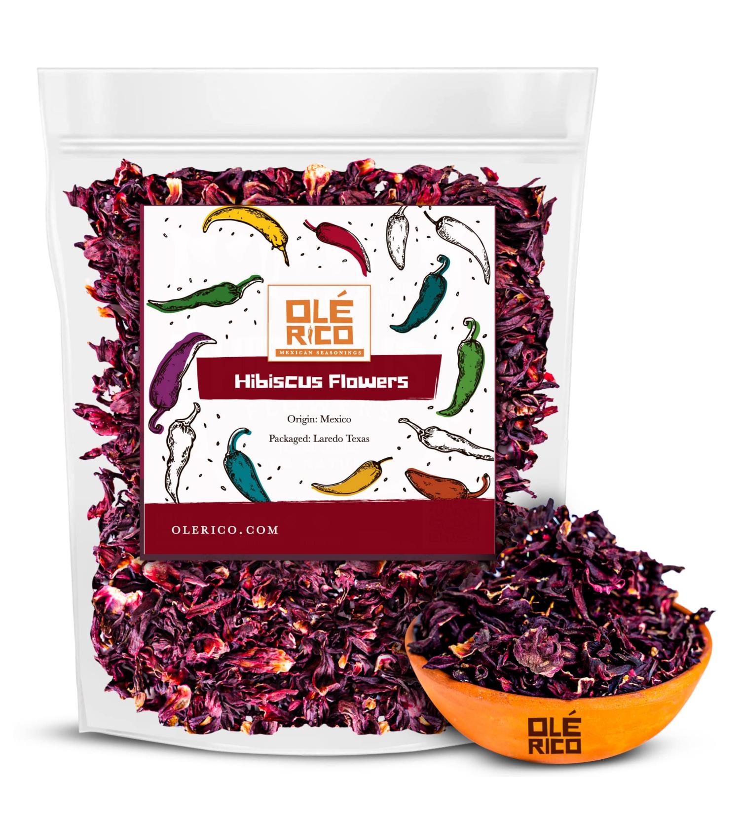 Ole Rico Dried Hibiscus Flowers 4 oz - Perfect for Hibiscus Tea - 100% Natural, Cut and Sifted - Resealable Bag - 4 Ounce Pack - Buy Online on SooperMarket.com